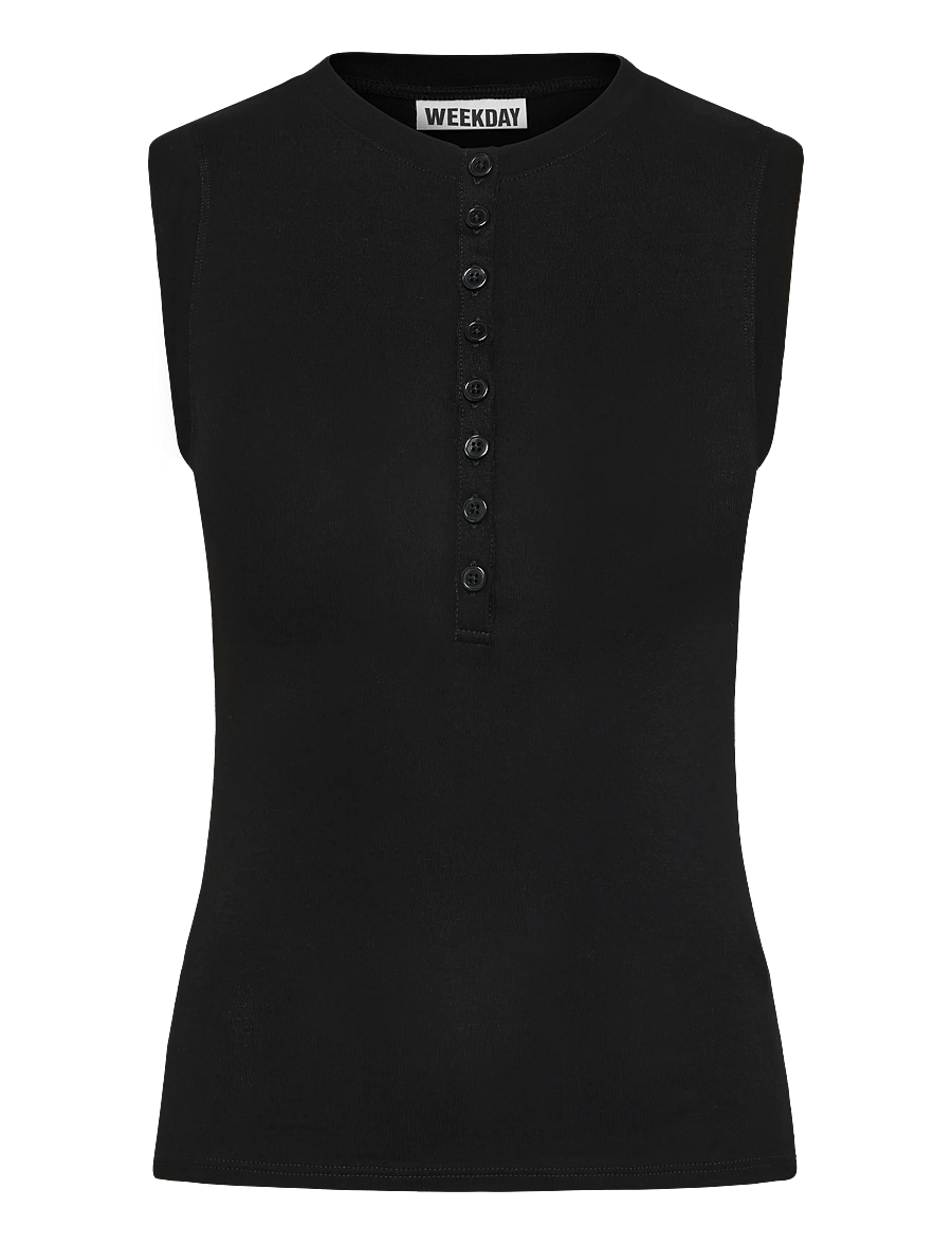 Weekday - Henley Tank Top - tanktops - black - 0