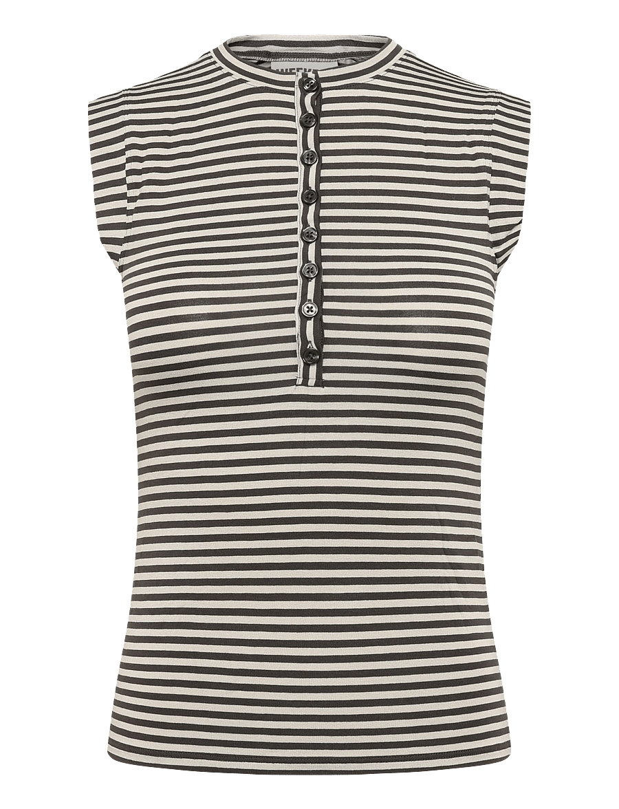 Weekday - Henley Tank Top - tanktops - grey stripe - 0