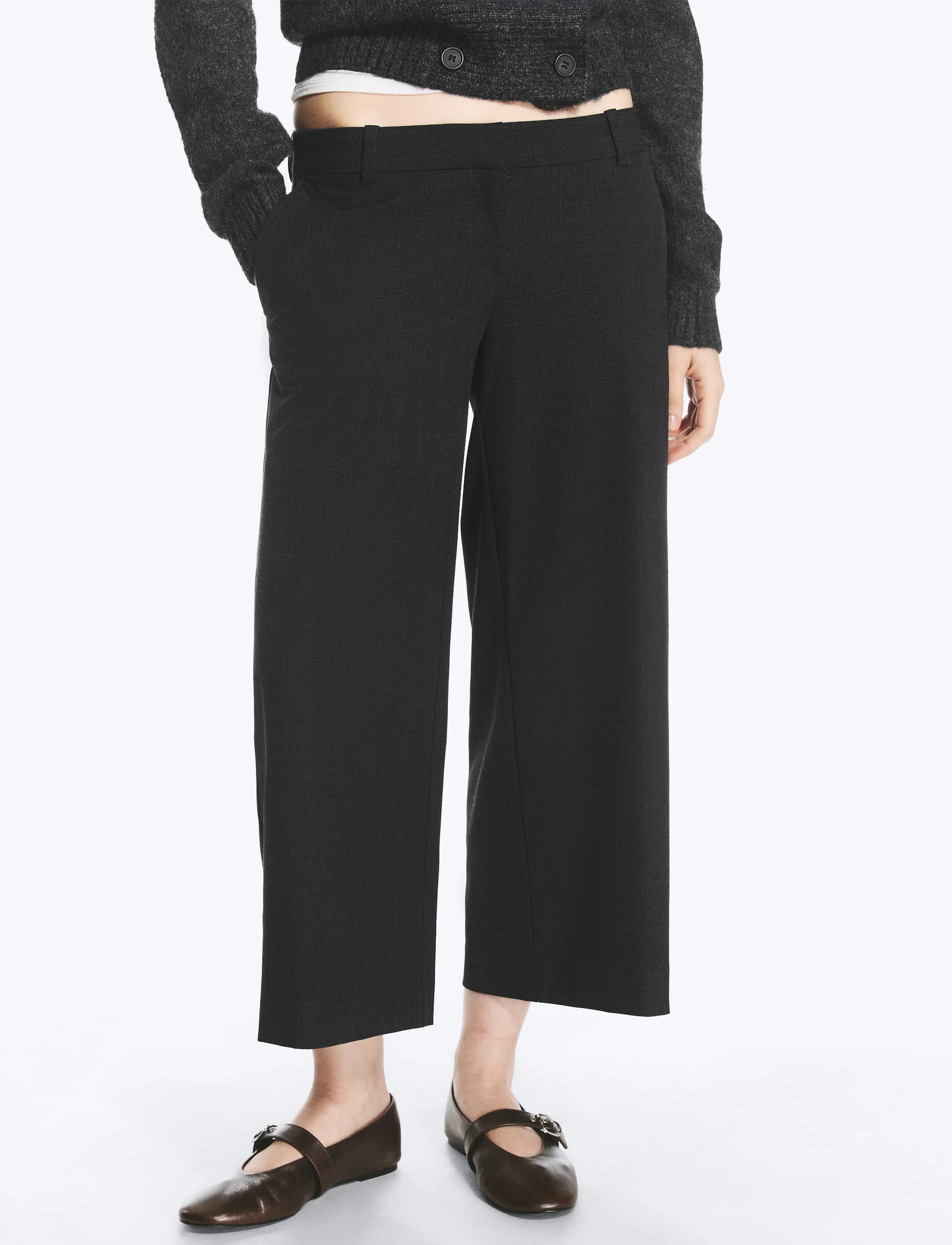 Weekday - Alba Cropped Suiting Trousers - anzugshosen - grey melange check - 3