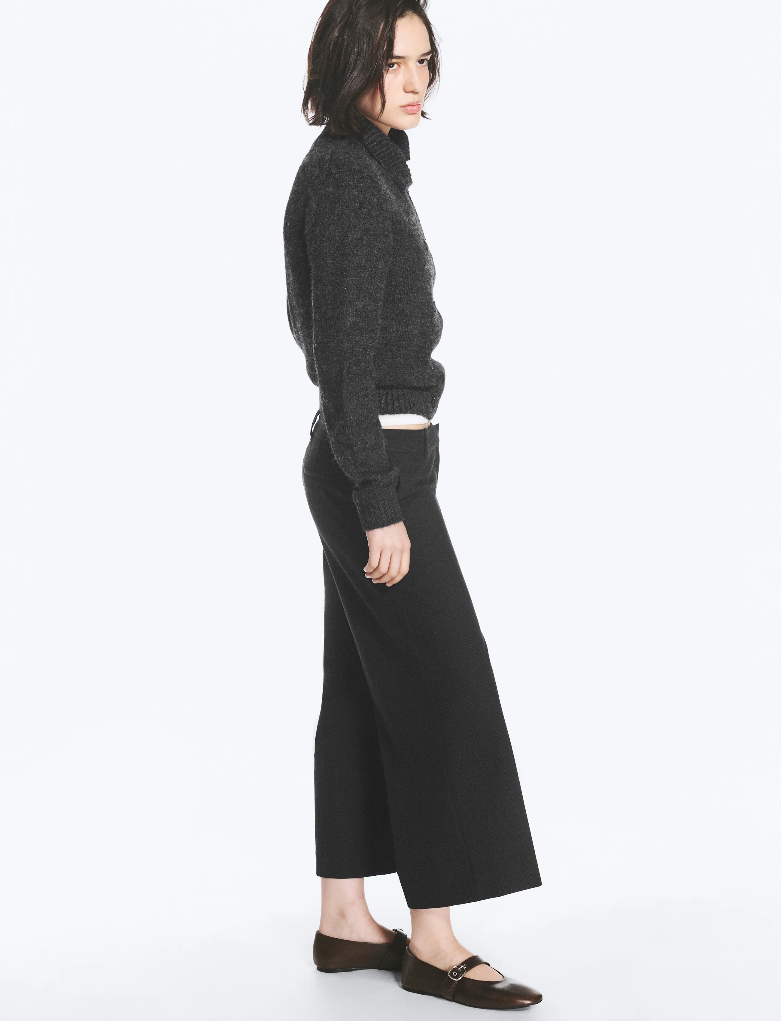 Weekday - Alba Cropped Suiting Trousers - anzugshosen - grey melange check - 4