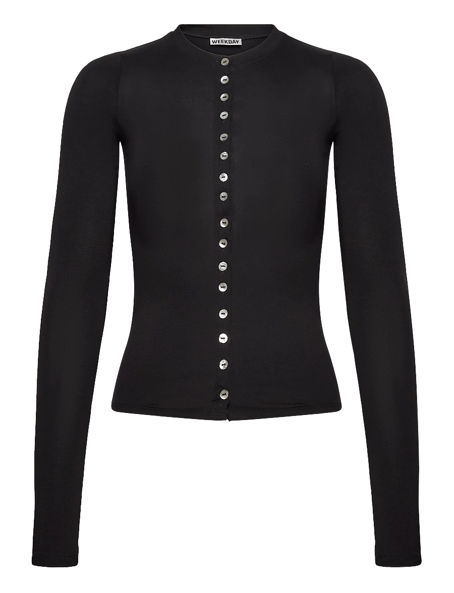 Weekday - Mia Pearl Button Cardigan - koftor - black - 0
