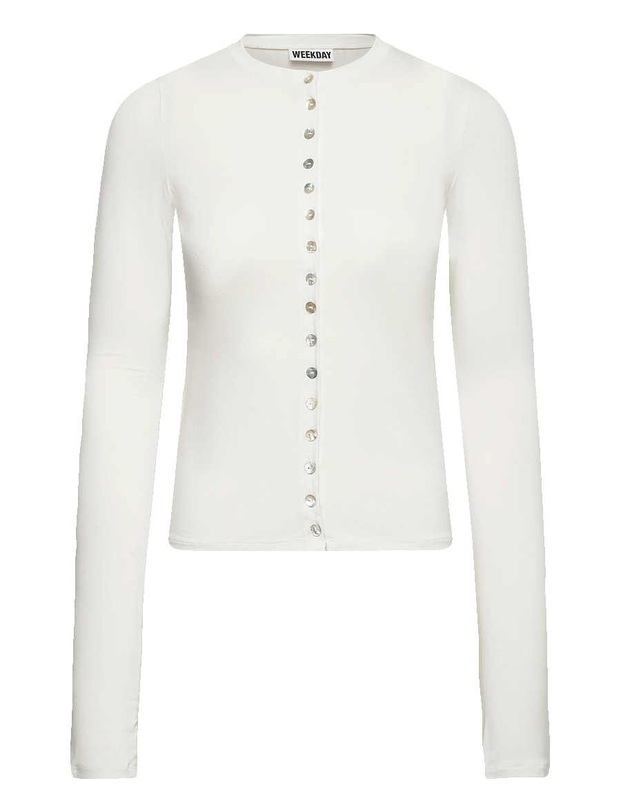 Weekday - Mia Pearl Button Cardigan - koftor - off white - 0