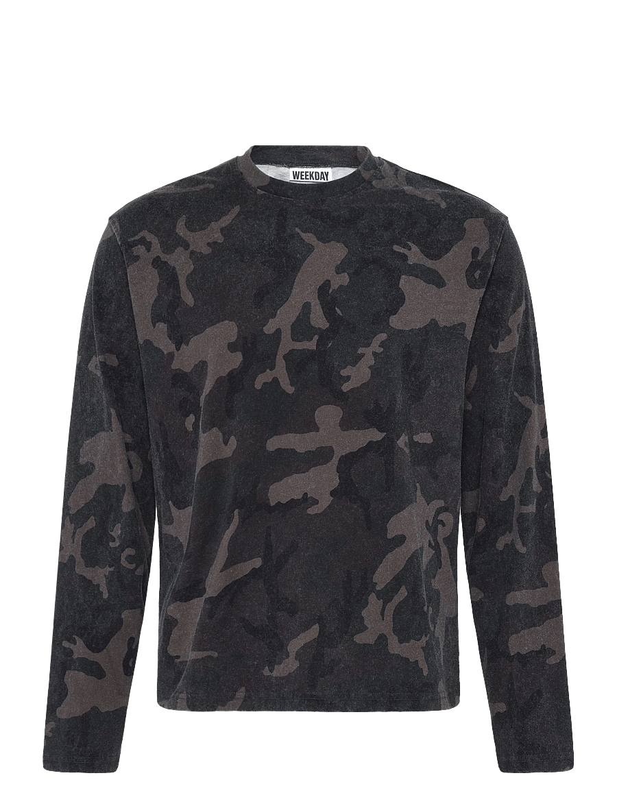 Weekday - Danya Printed LS T-shirt - long-sleeved tops - camo - 0