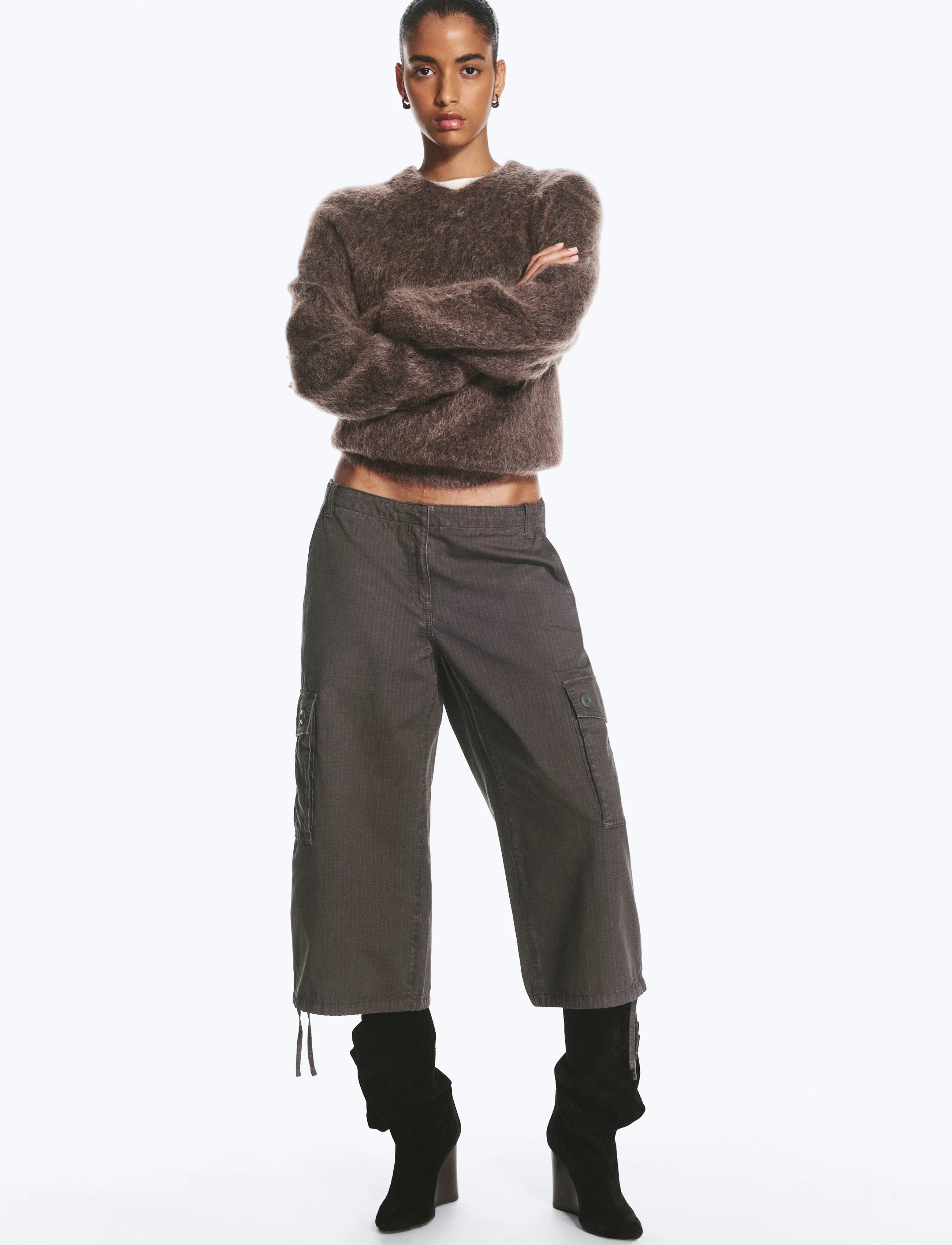 Weekday Low-Rise Cropped Cargo Trousers - Mode trends - GREY / grey