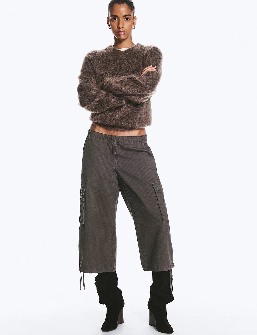 Weekday - Low-Rise Cropped Cargo Trousers - cargobukser - grey - 0
