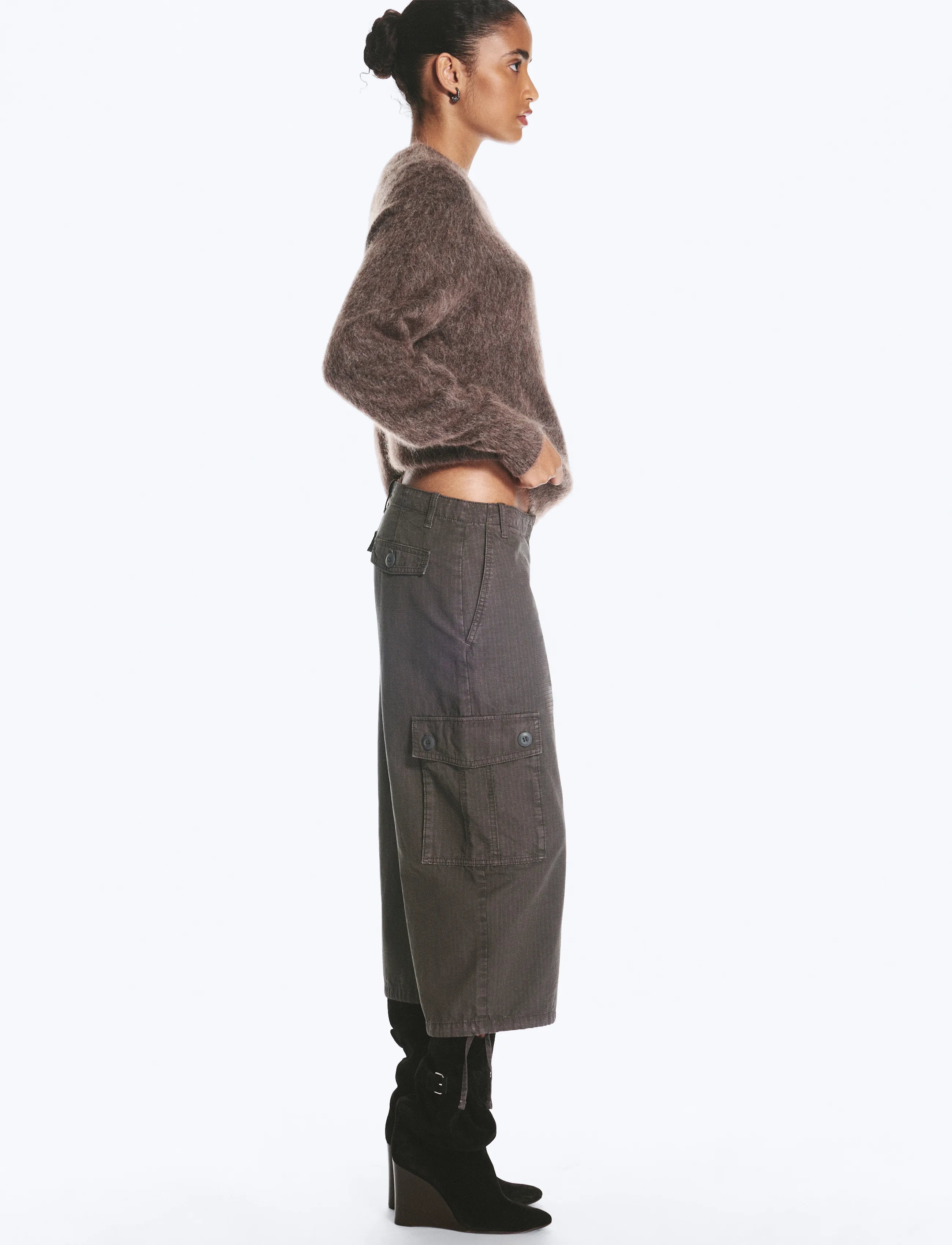 Weekday - Low-Rise Cropped Cargo Trousers - cargobukser - grey - 5