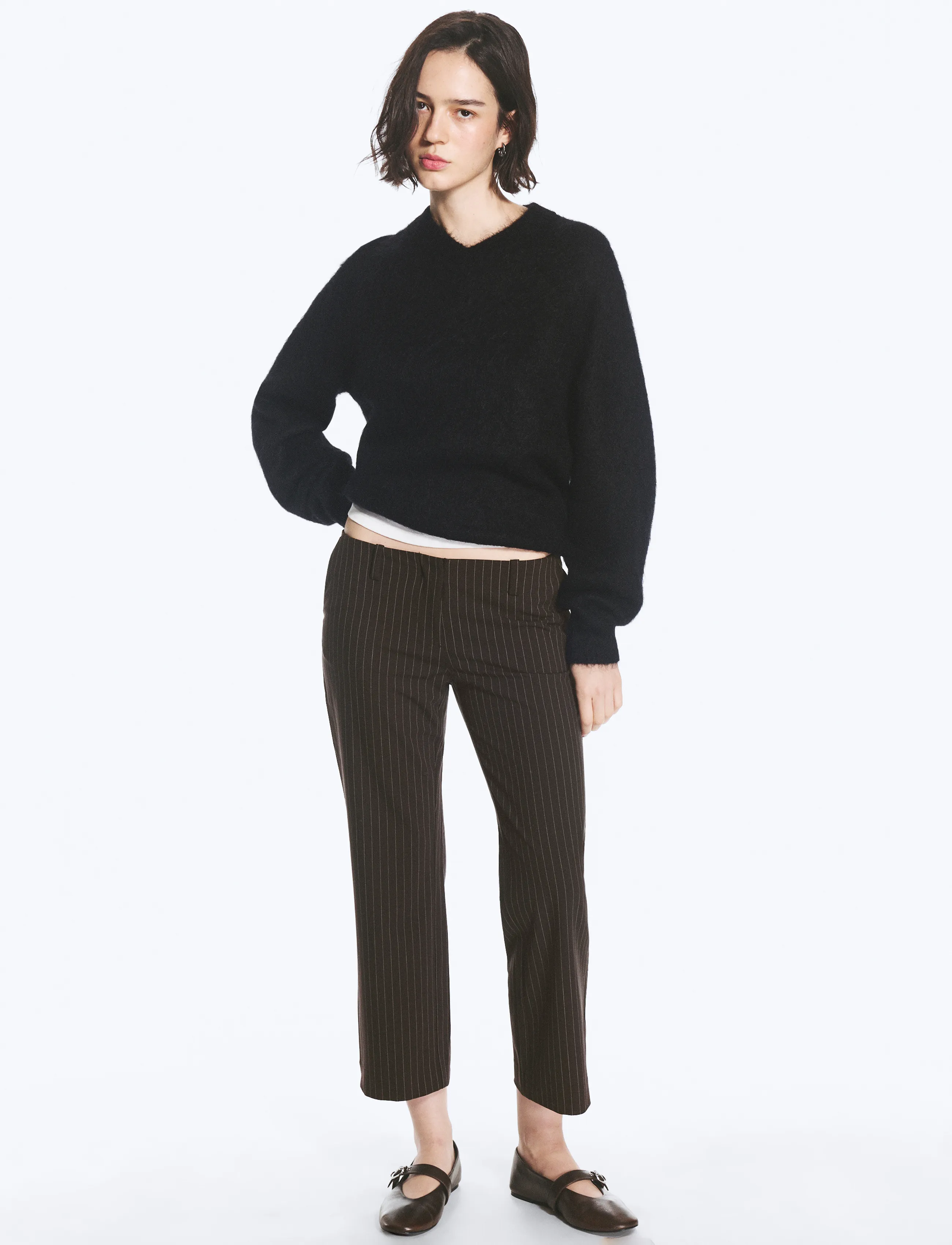 Weekday Mei Cropped Trousers - Mode trends - BROWN PINSTRIPE / brown