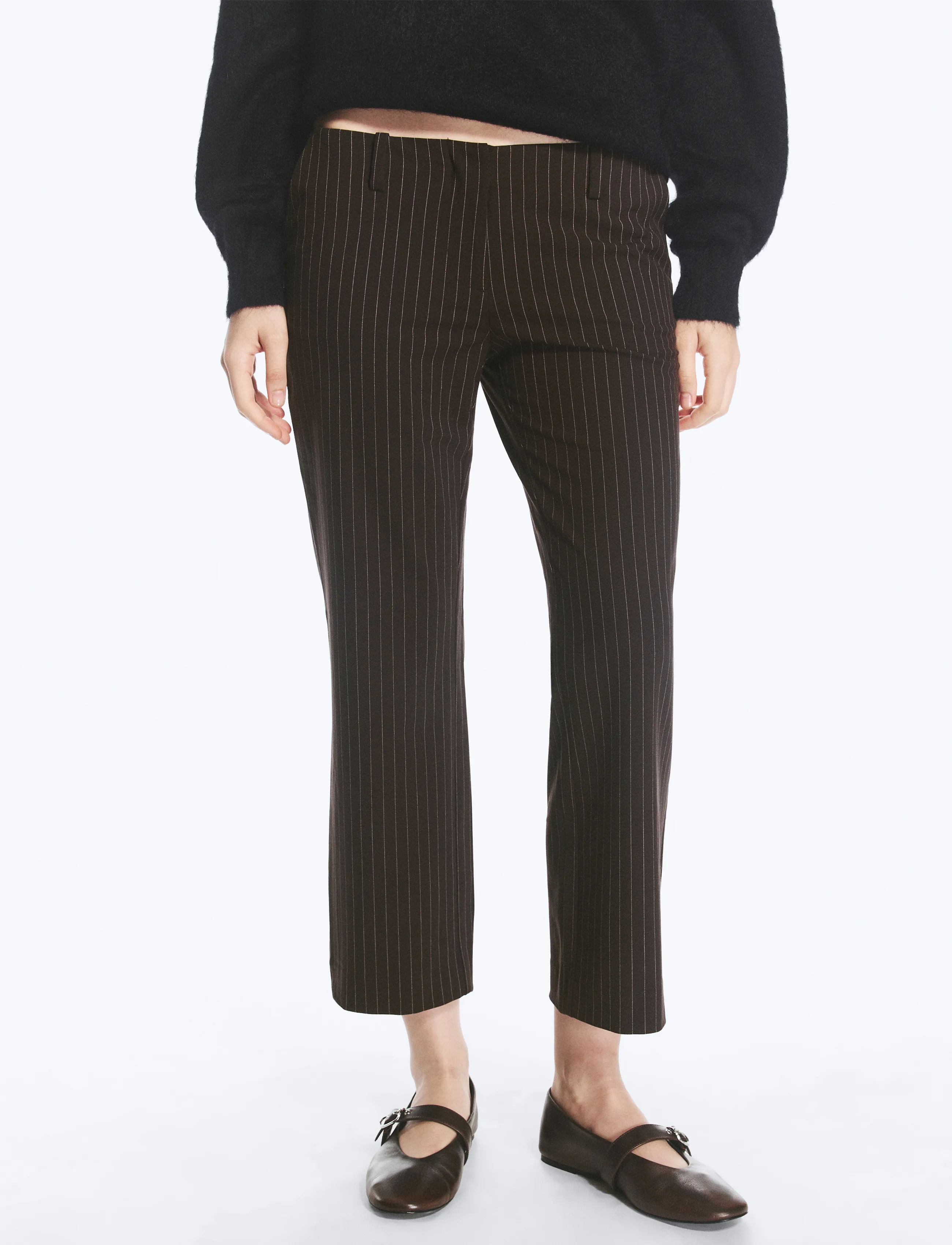 Weekday - Mei Cropped Trousers - capri bukser - brown pinstripe - 3