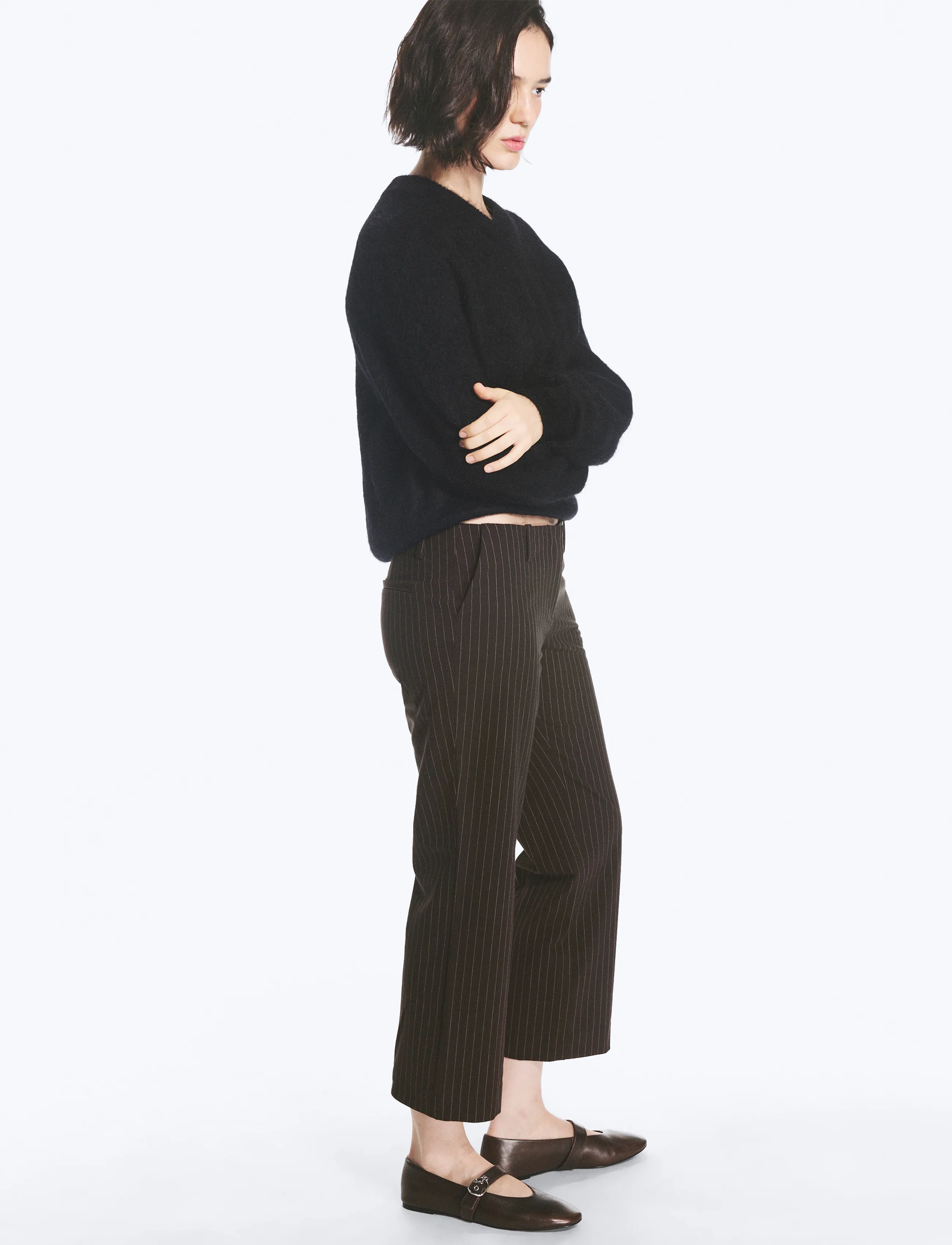 Weekday - Mei Cropped Trousers - capri bukser - brown pinstripe - 4