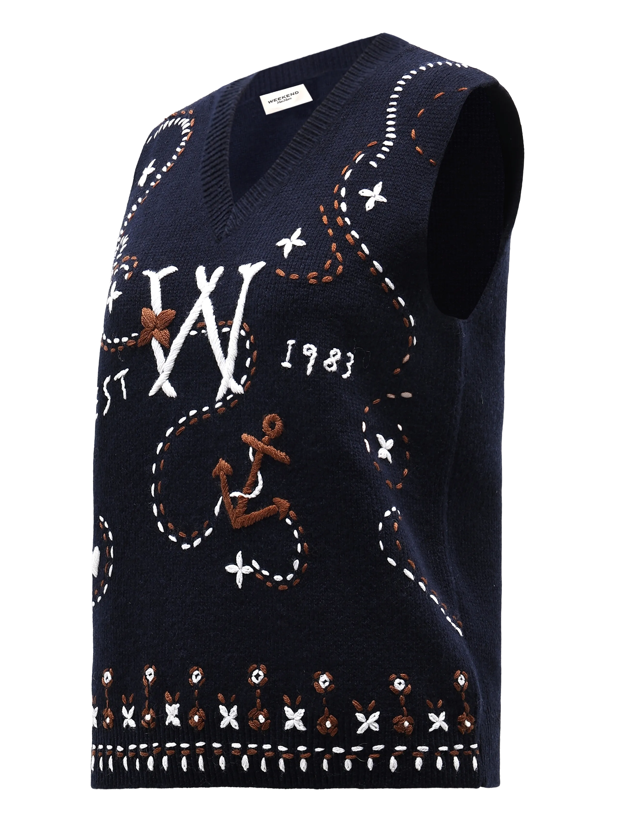 Weekend Max Mara - WKDCACAO - knitted vests - ultramarine logo embroidery - 3
