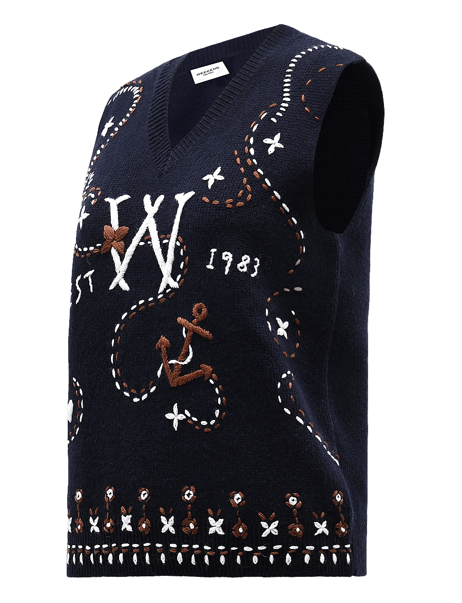 Weekend Max Mara - WKDCACAO - knitted vests - ultramarine logo embroidery - 3