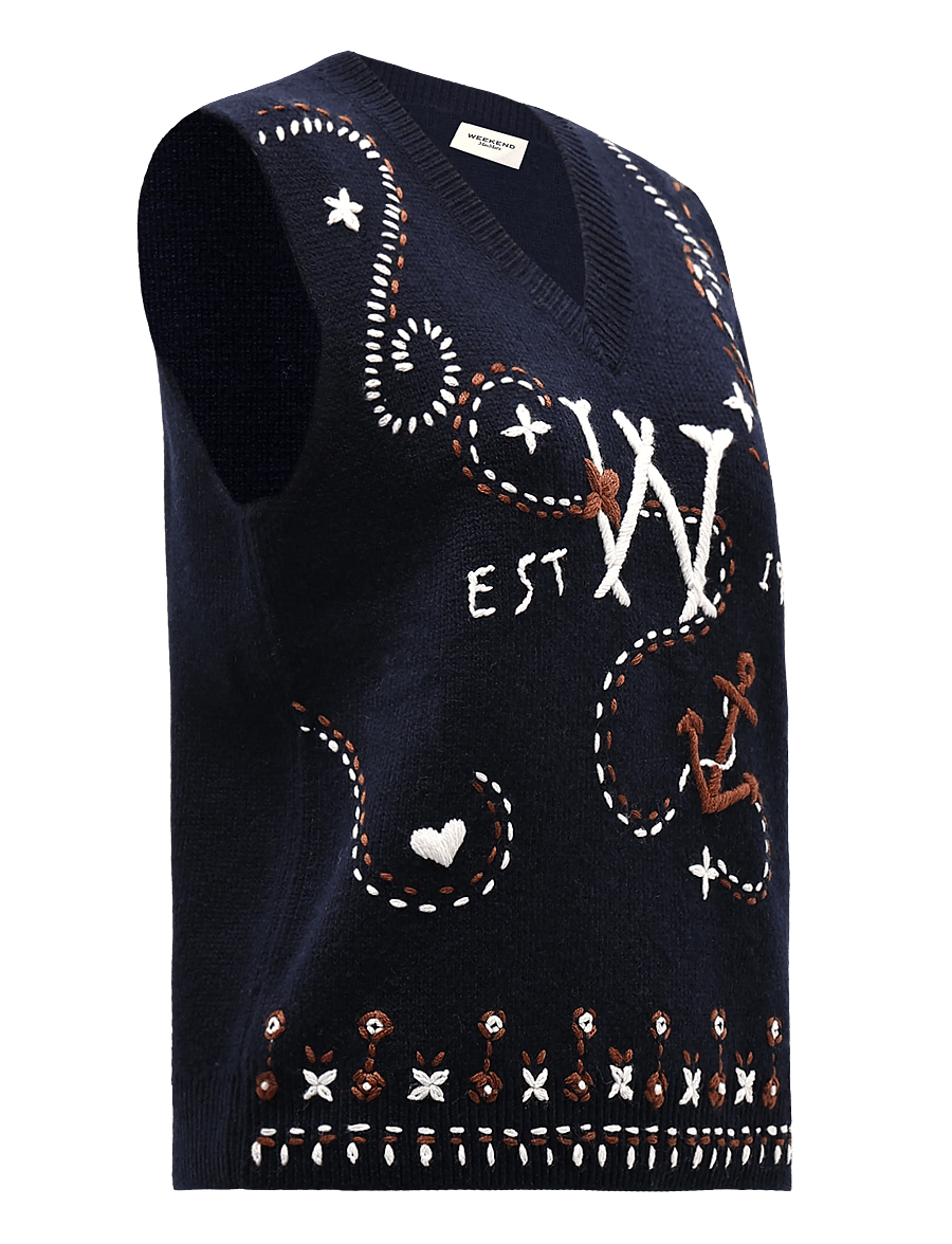 Weekend Max Mara - WKDCACAO - knitted vests - ultramarine logo embroidery - 4