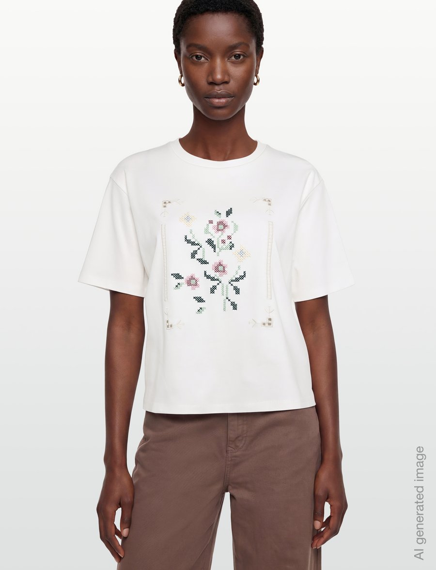 Weekend Max Mara - WKDSALA - t-särgid - white flower embroidery - 3