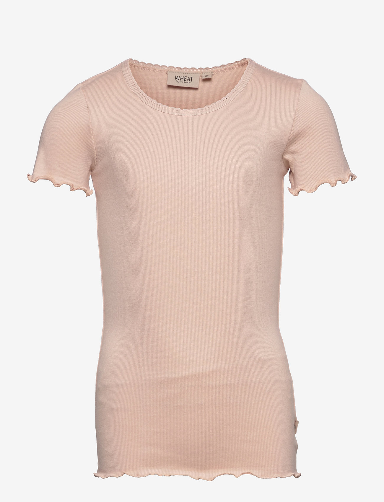 Wheat Rib T-Shirt Lace SS - Överdelar - POWDER / pink/rose
