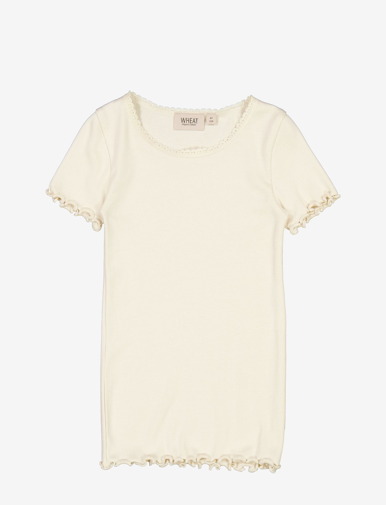 Wheat - Rib T-Shirt Lace SS - kortermede t-skjorter - eggshell - 0
