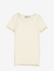 Wheat - Rib T-Shirt Lace SS - kortærmede t-shirts - eggshell - 0