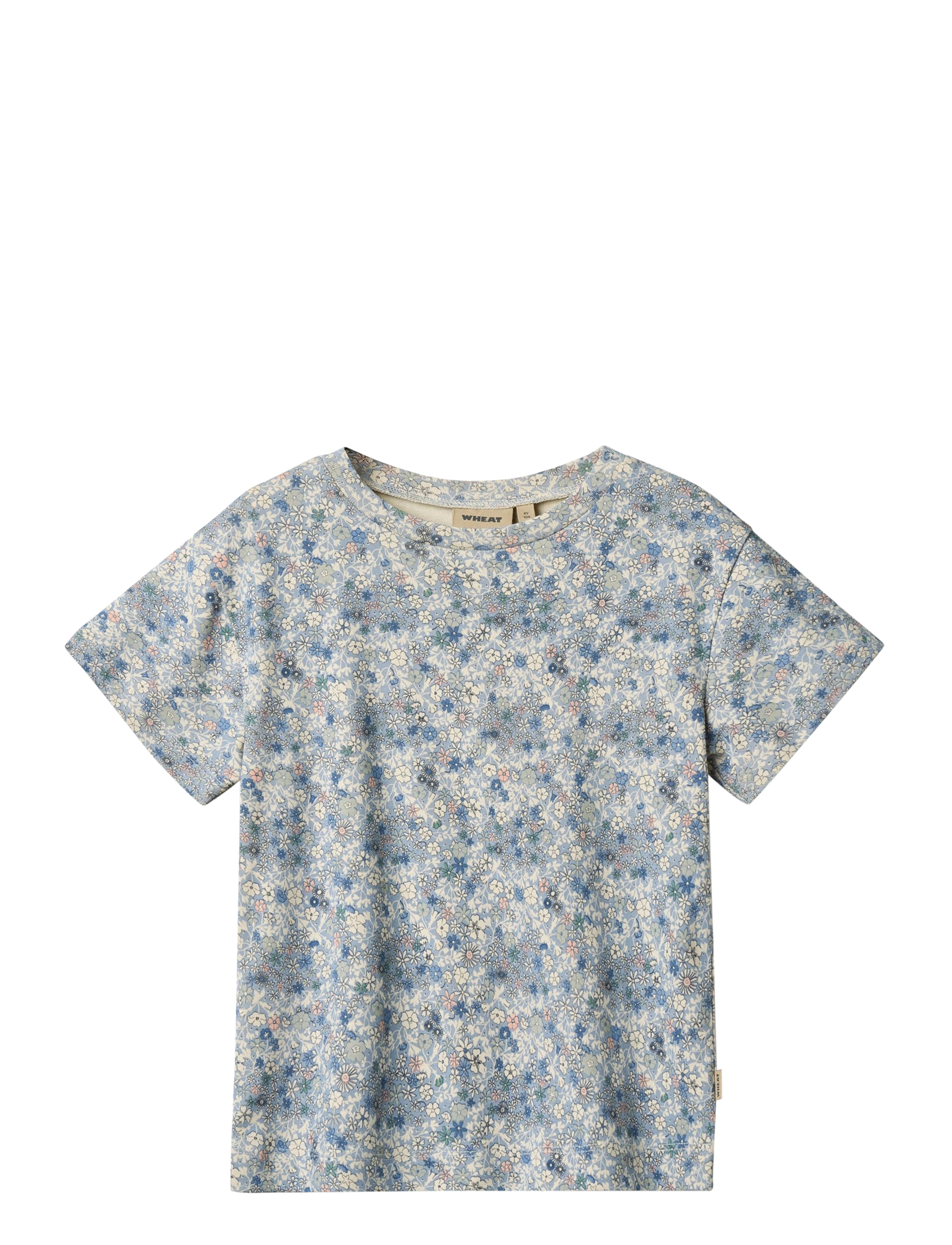 Wheat T-Shirt S/S Ella, Børn, Blomstret T-Shirt, Blå, Str: 104