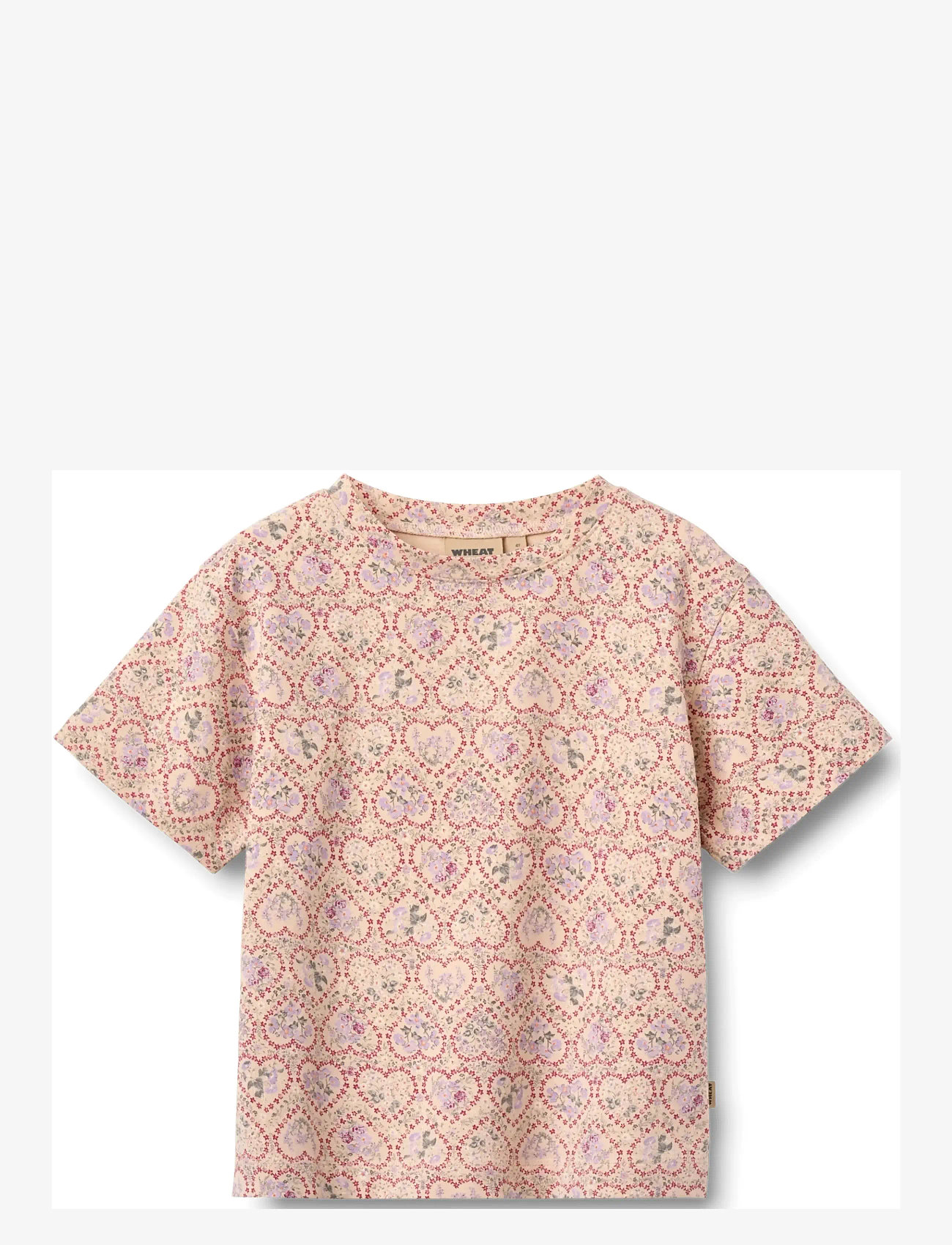 Wheat - T-shirt S/S Ella - short-sleeved t-shirts - magenta heart flowers - 0
