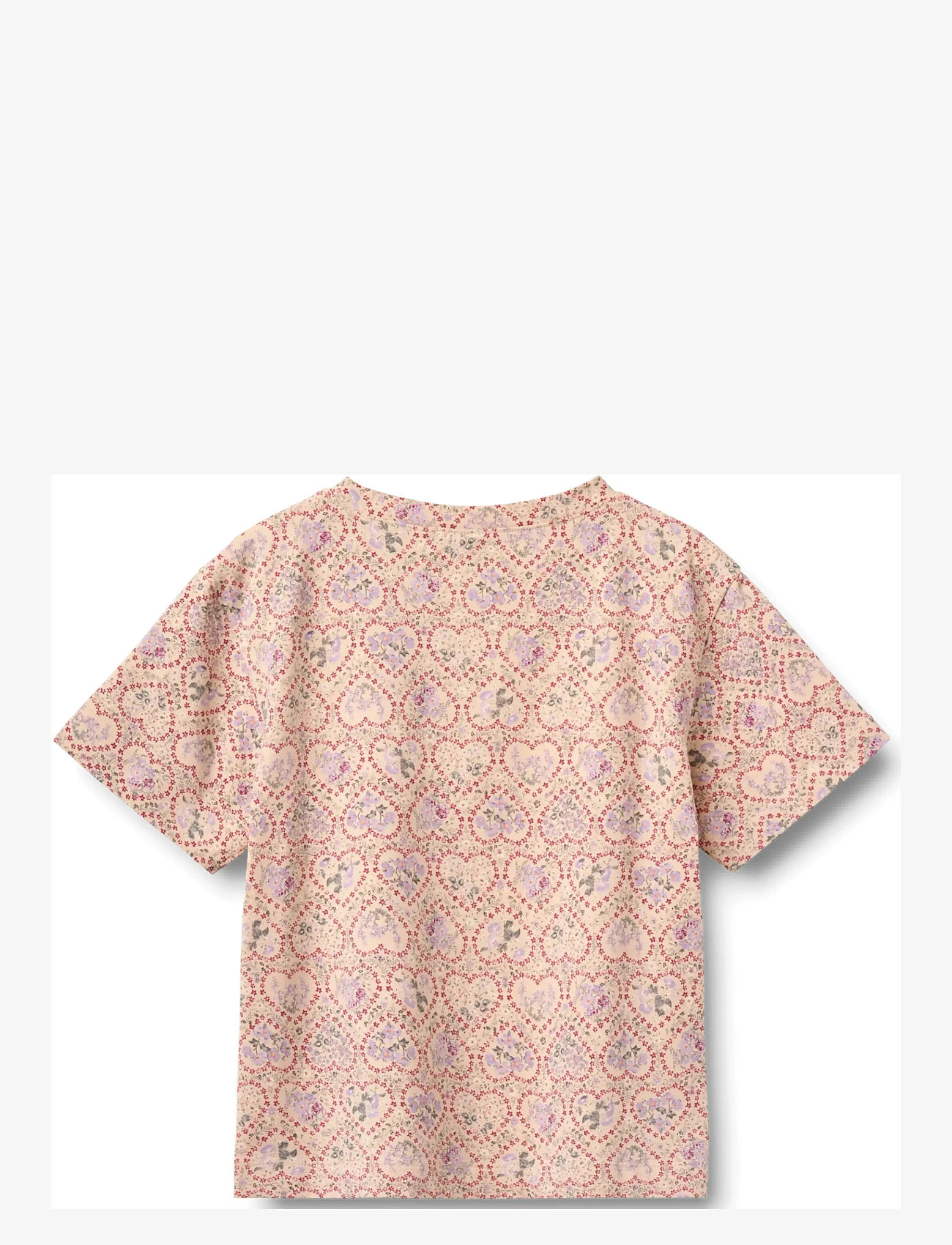 Wheat - T-shirt S/S Ella - short-sleeved t-shirts - magenta heart flowers - 1