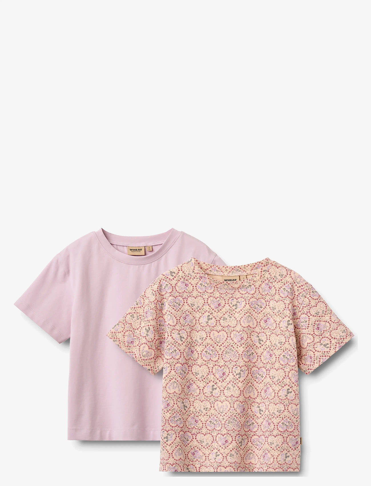 Wheat - 2 T-shirt S/S Ella - kortærmede t-shirts - magenta heart flowers - 0