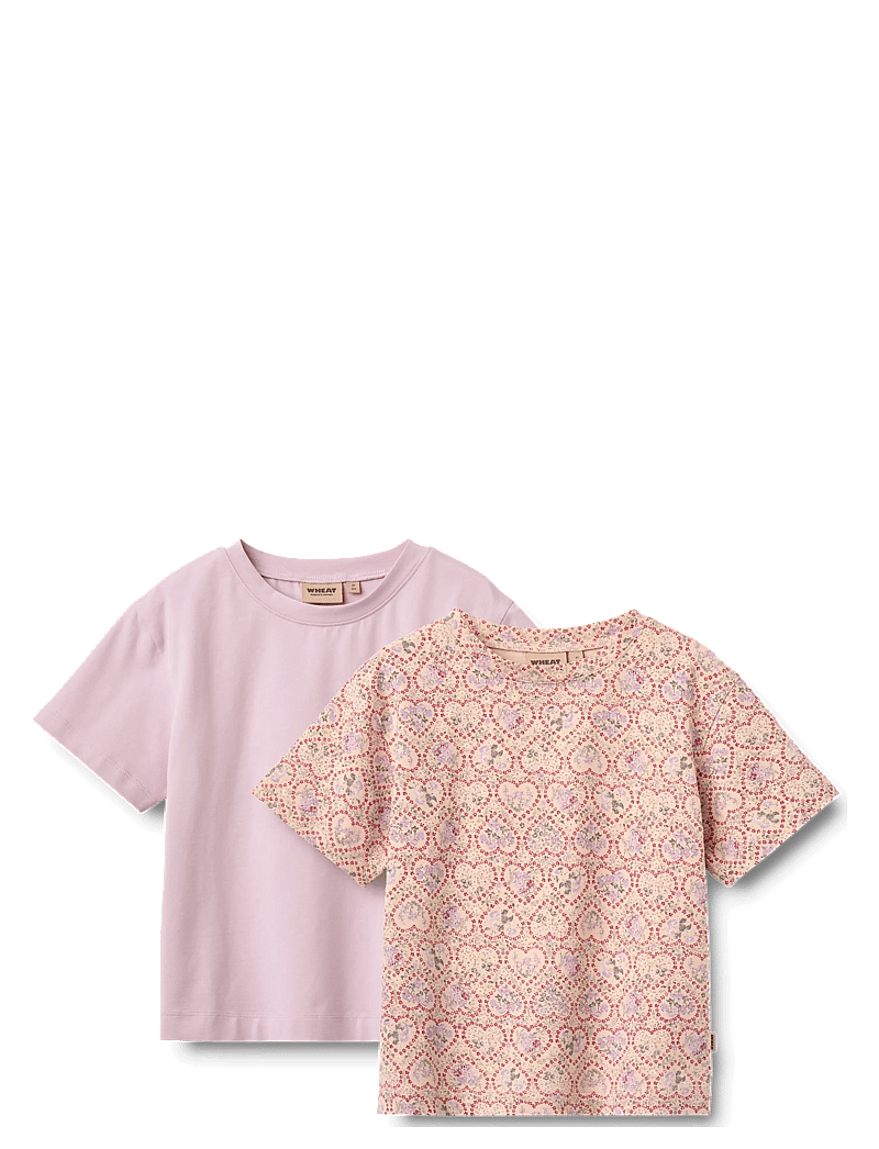 Wheat - 2 T-shirt S/S Ella - kortærmede t-shirts - magenta heart flowers - 0