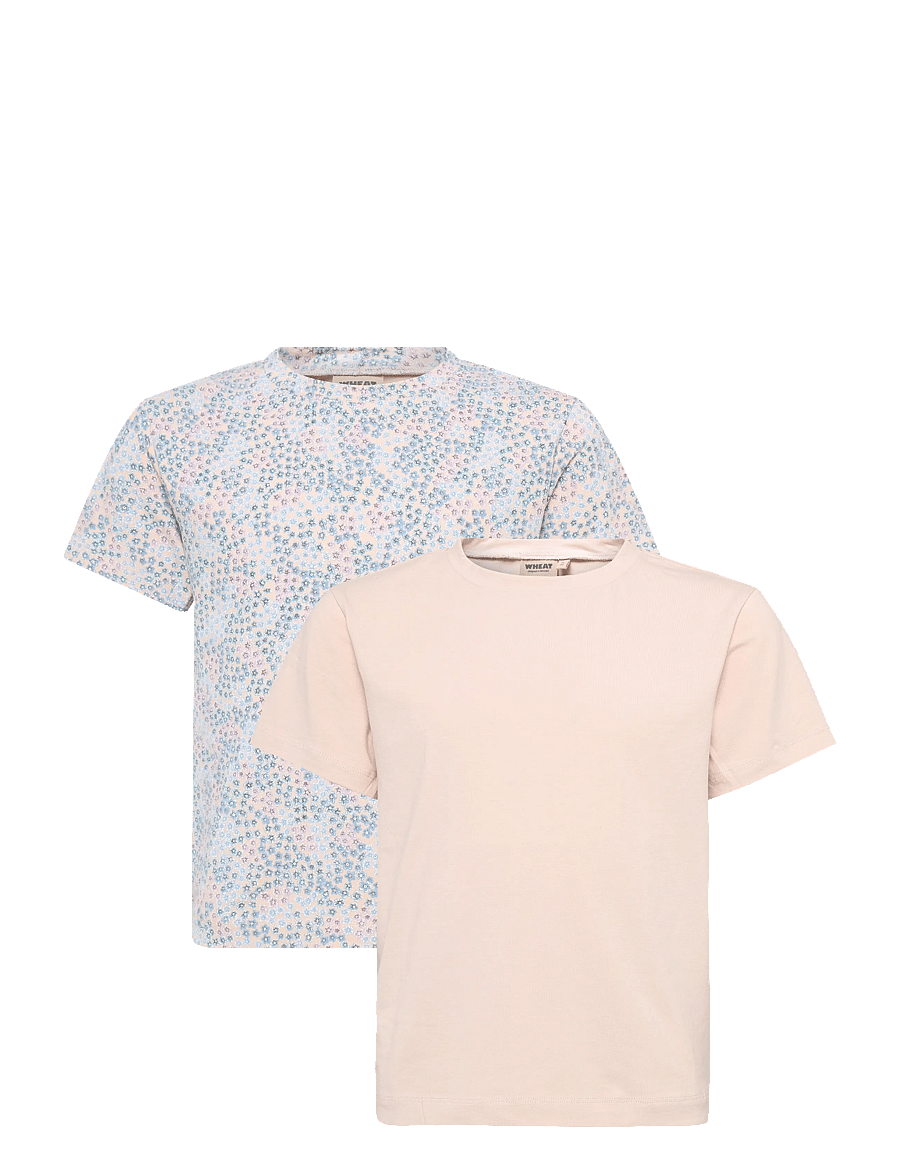 Wheat - 2 T-shirt S/S Ella - kortærmede t-shirts - powder blue flowers - 0