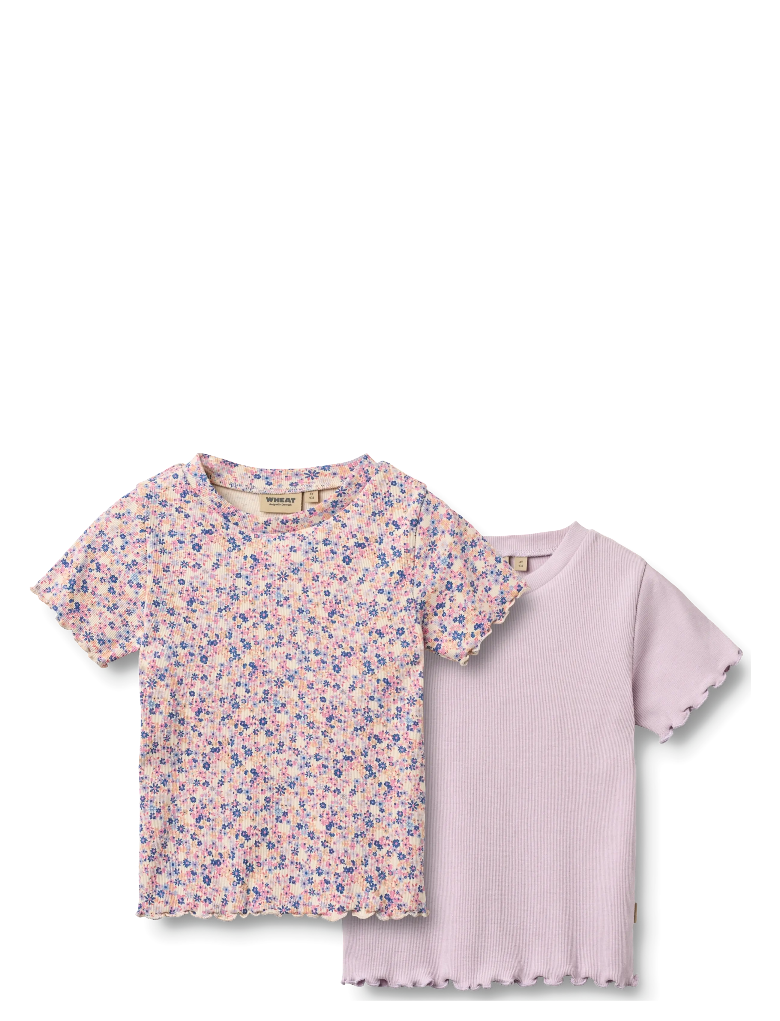 Wheat 2 Rib T-shirt S/S Alicia - Överdelar - PINK BLUE FLOWERS / purple