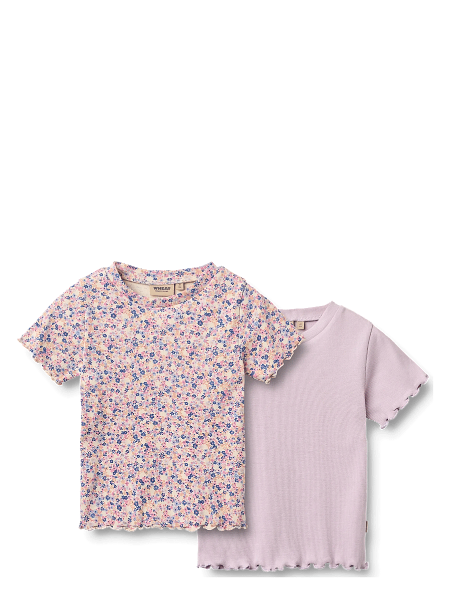 Wheat - 2 Rib T-shirt S/S Alicia - pink blue flowers - 0
