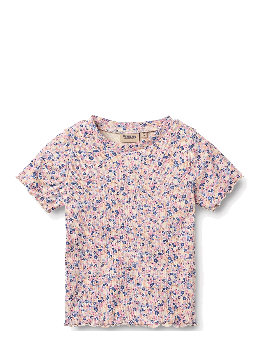 Wheat - 2 Rib T-shirt S/S Alicia - pink blue flowers - 2