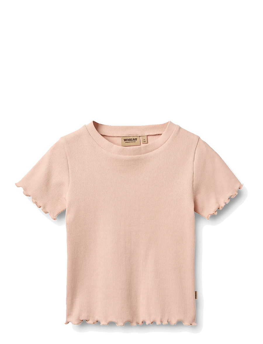 Wheat - Rib T-shirt S/S Alicia - t-shirts à manches courtes - powder - 0