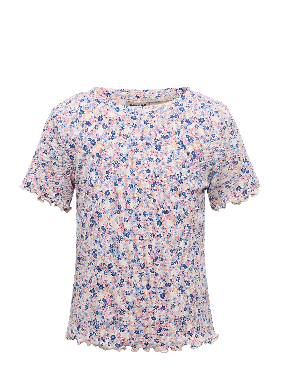 Wheat - Rib T-shirt S/S Alicia - kortærmede t-shirts - pink blue flowers - 0