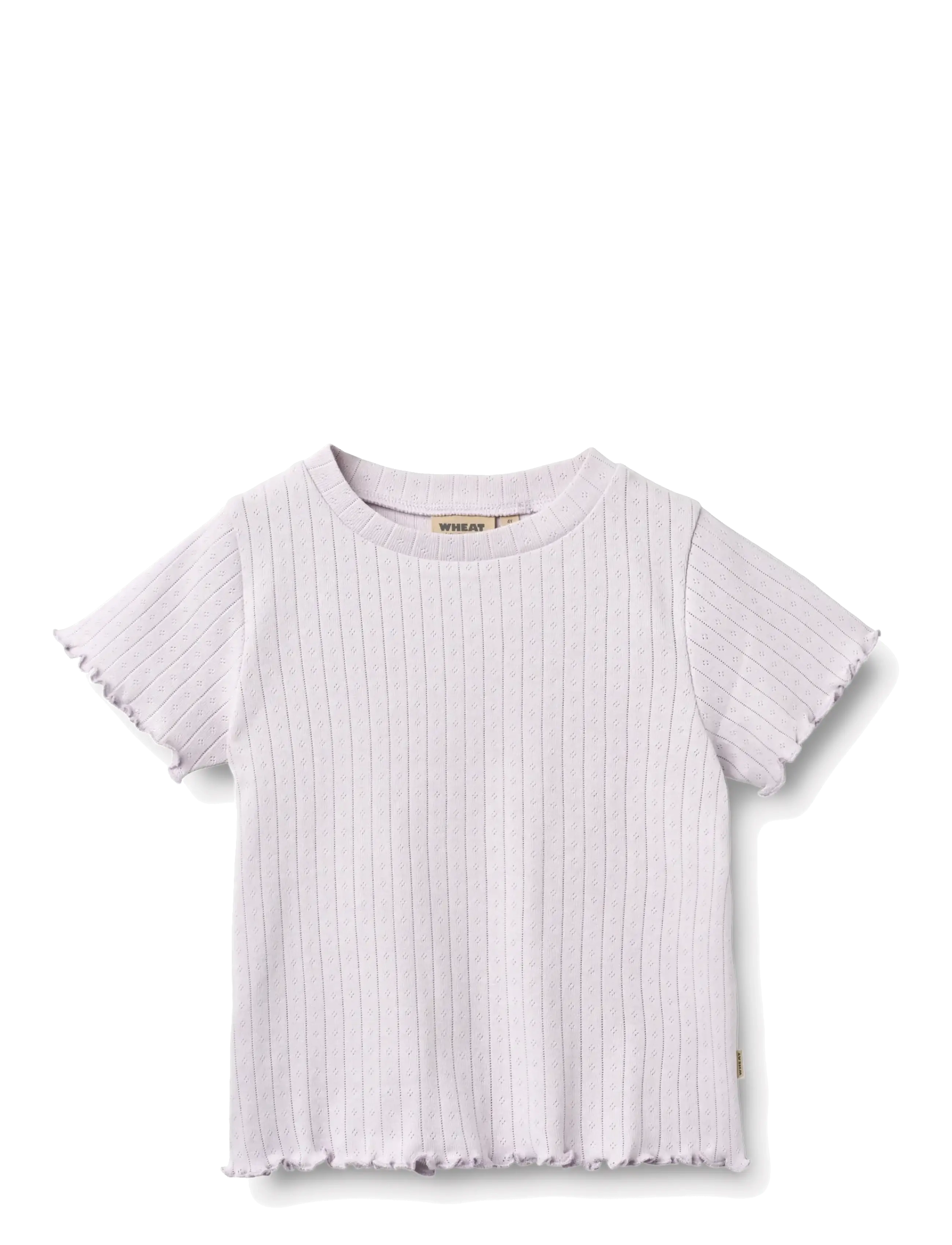 Wheat Rib T-Shirt S/S Irene, Børn, Ribbet Kortærmet Flæsekant T-shirt, Lila, Str: 104