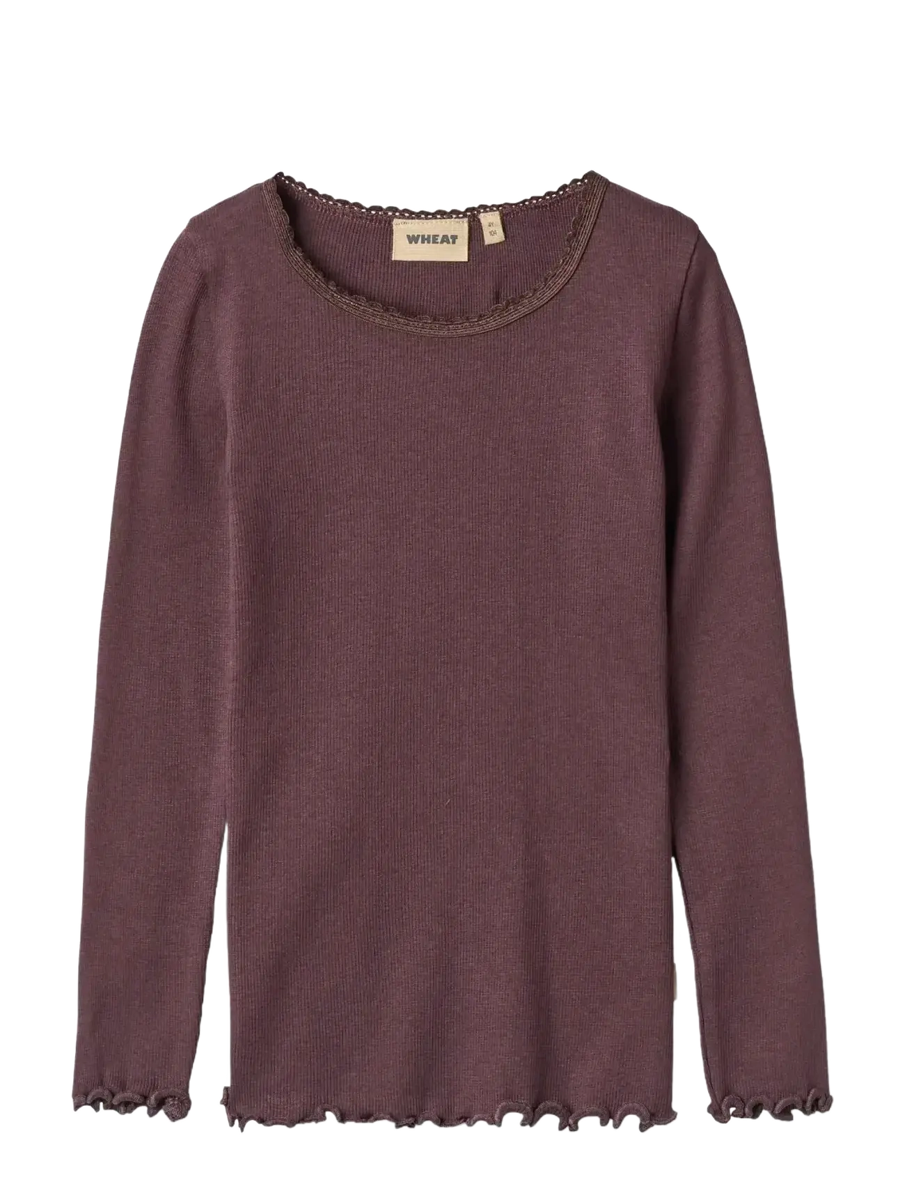 Wheat Rib T-Shirt L/S Reese, Børn, Langærmet Rib T-Shirt, Bordeaux, Str: 98