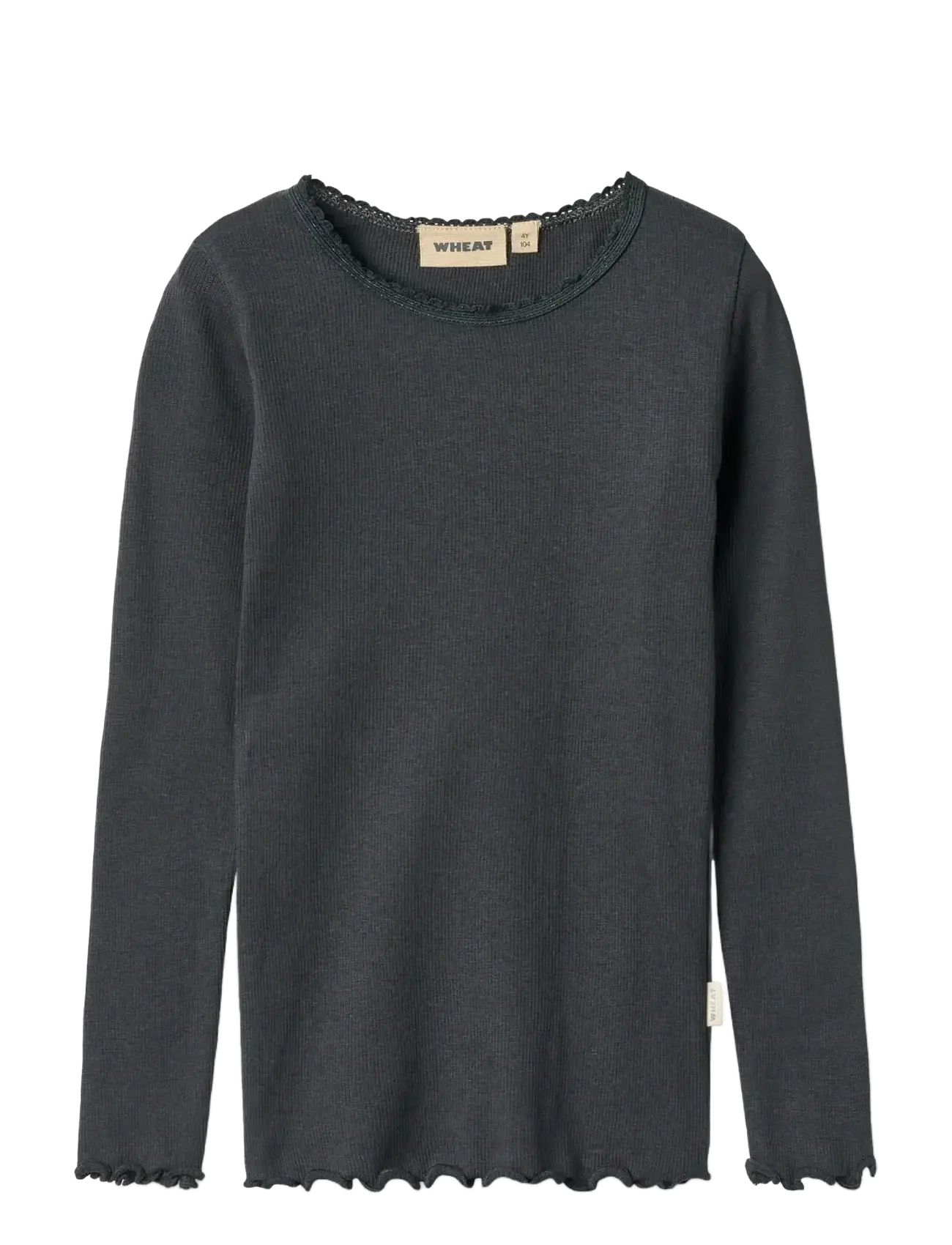 Wheat Rib T-Shirt L/S Reese, Børn, Langærmet Rib T-Shirt, Navy, Str: 104