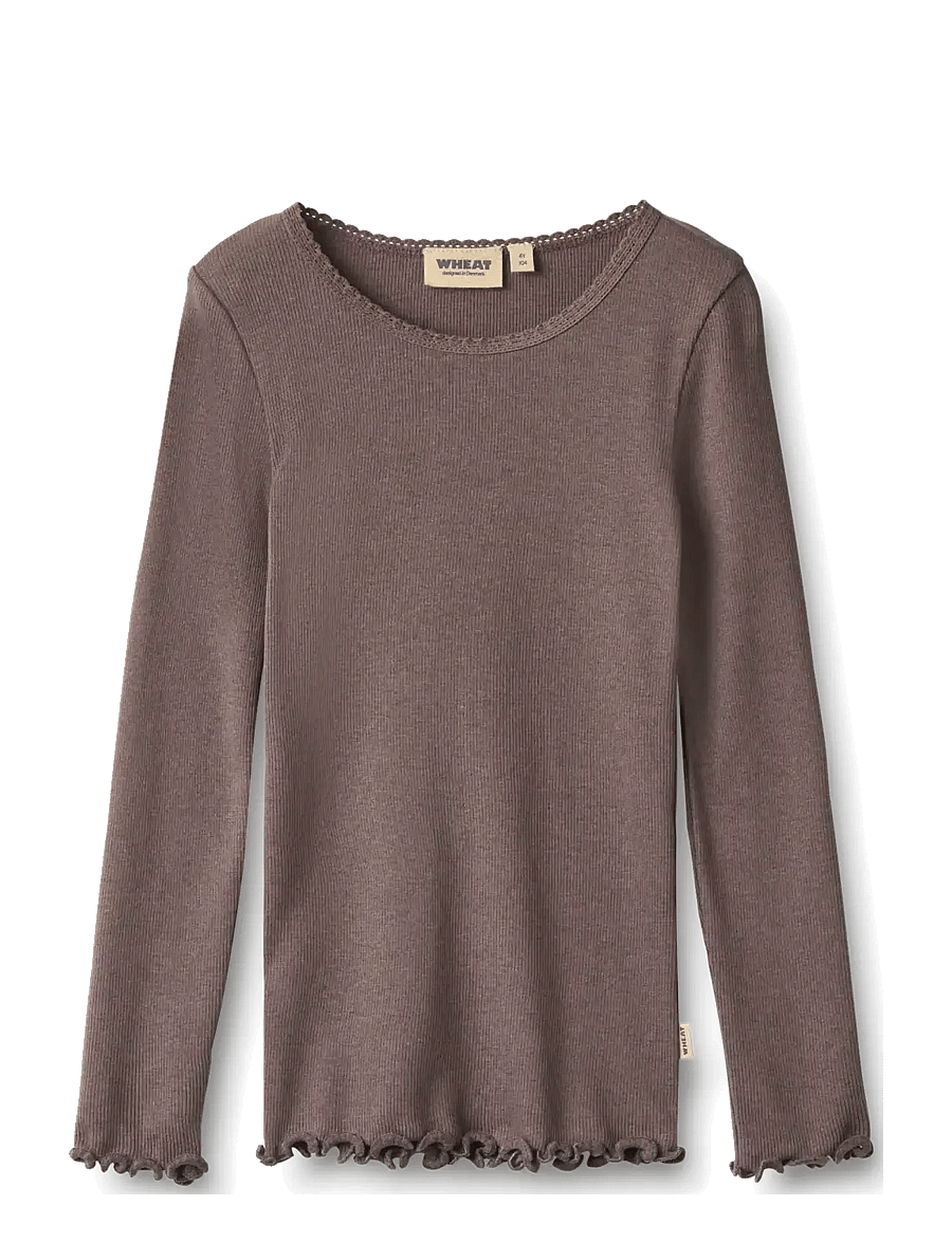Wheat - Rib T-Shirt L/S Reese - langärmelig - plum truffle - 0