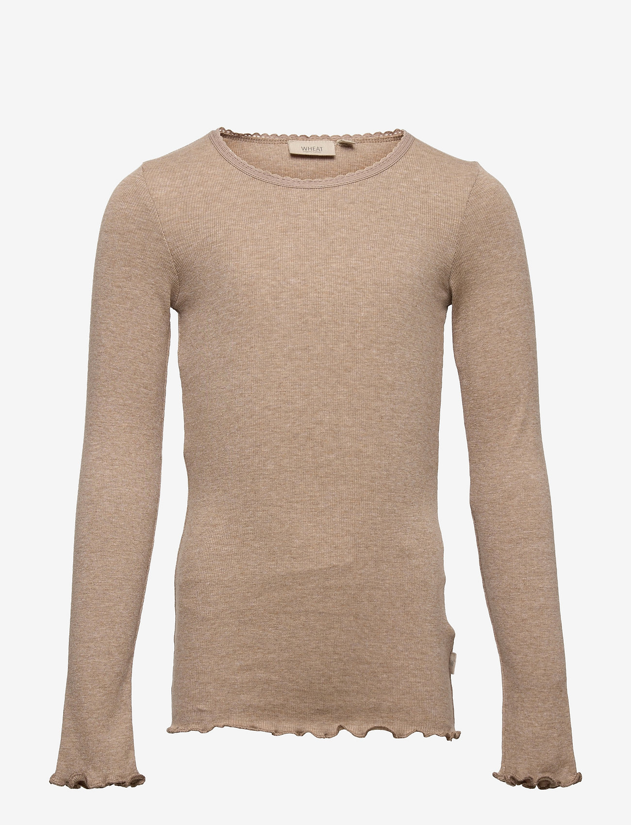 Wheat - Rib T-Shirt Lace LS - khaki melange - 0