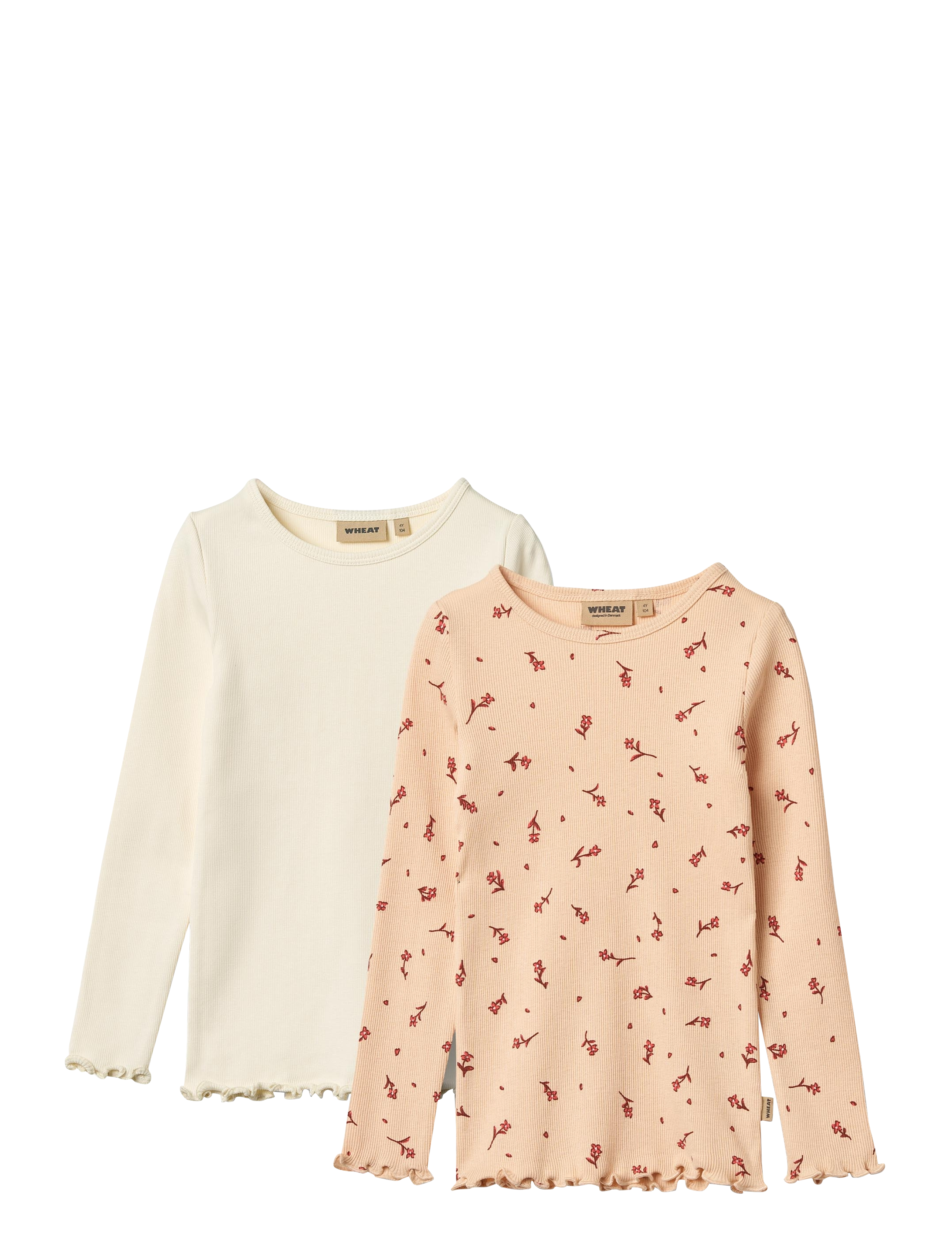 Wheat 2 Rib T-Shirts L/S Ida, Børn, 2-pak Rib Langærmede T-shirts, Pink, Str: 98