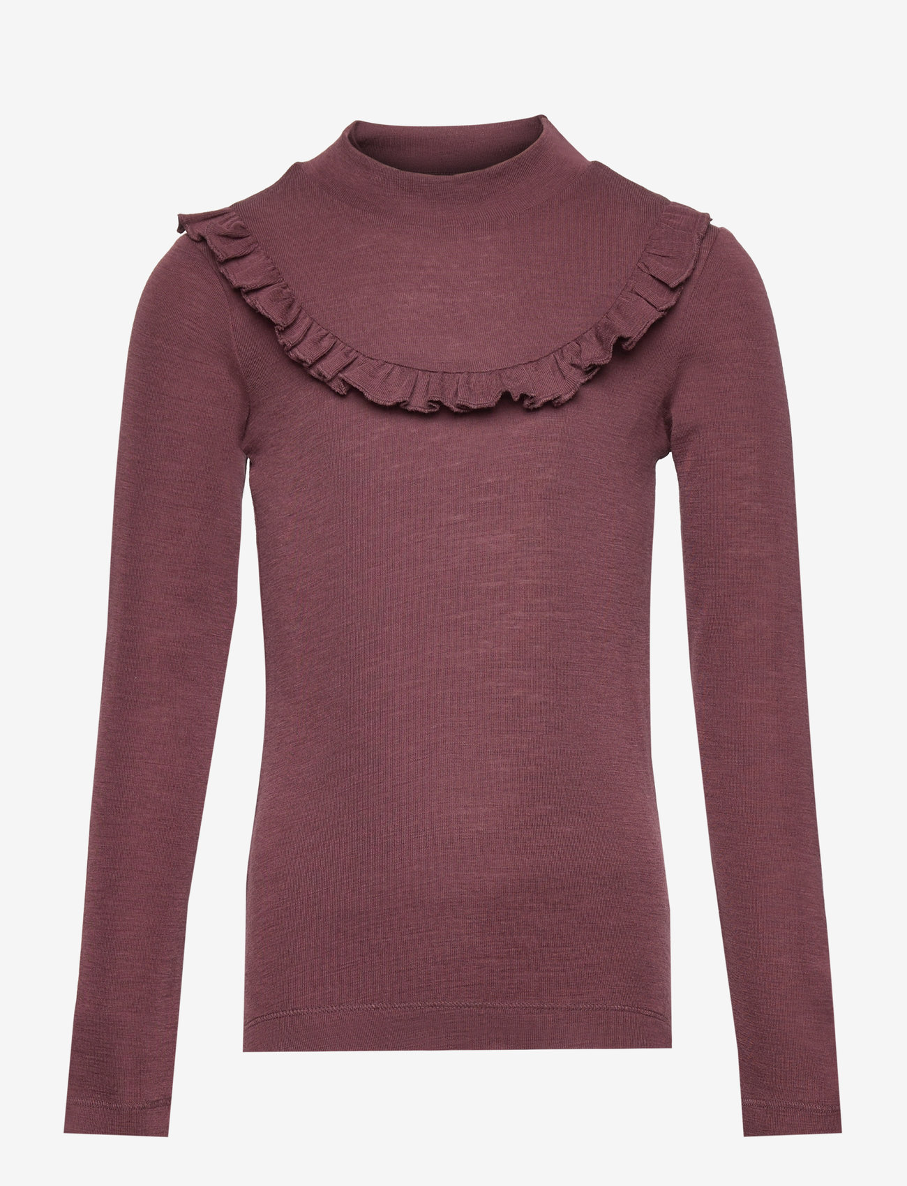 Wheat - T-shirt Wool Ruffle LS - aubergine - 0