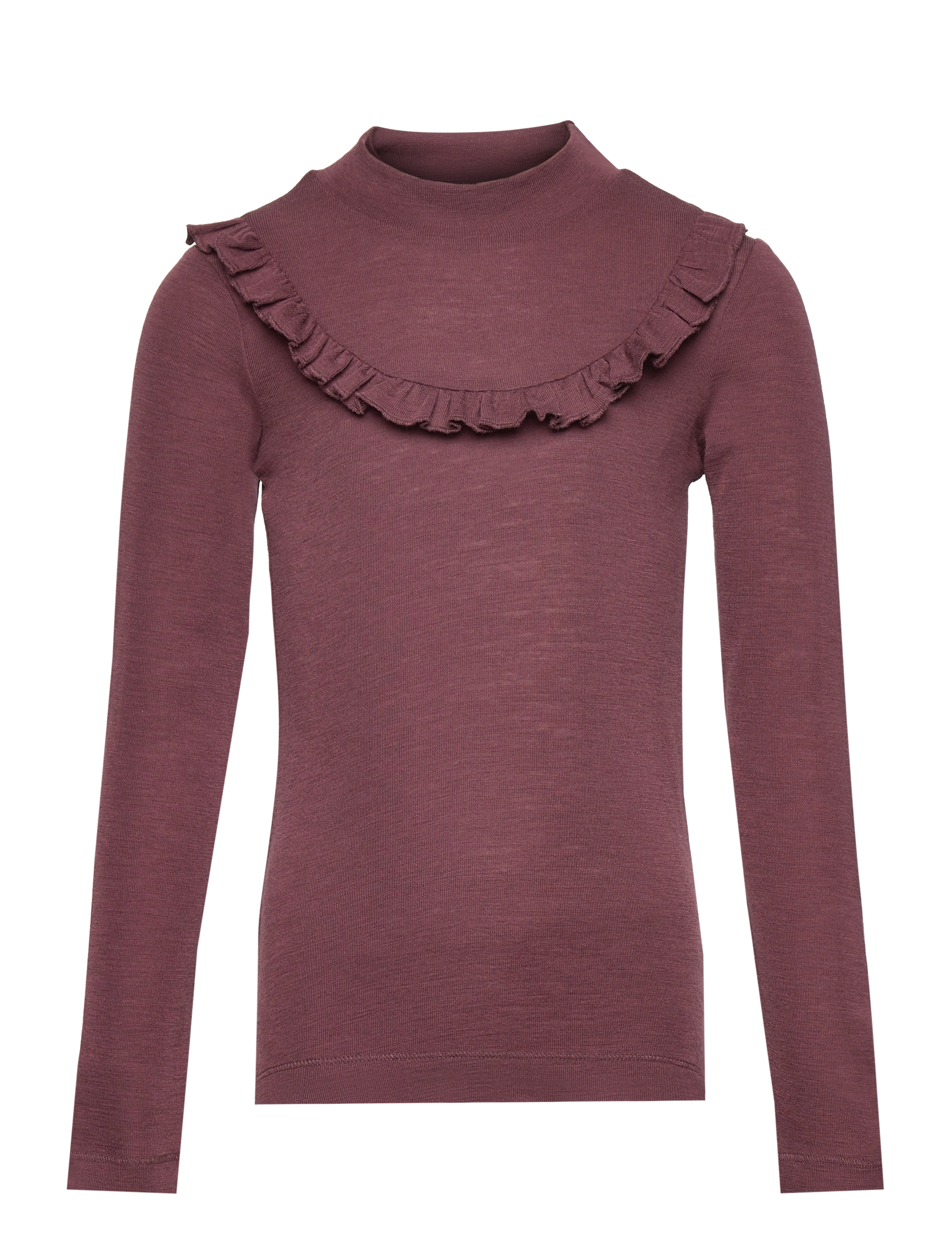 T-shirt Wool Ruffle LS - AUBERGINE