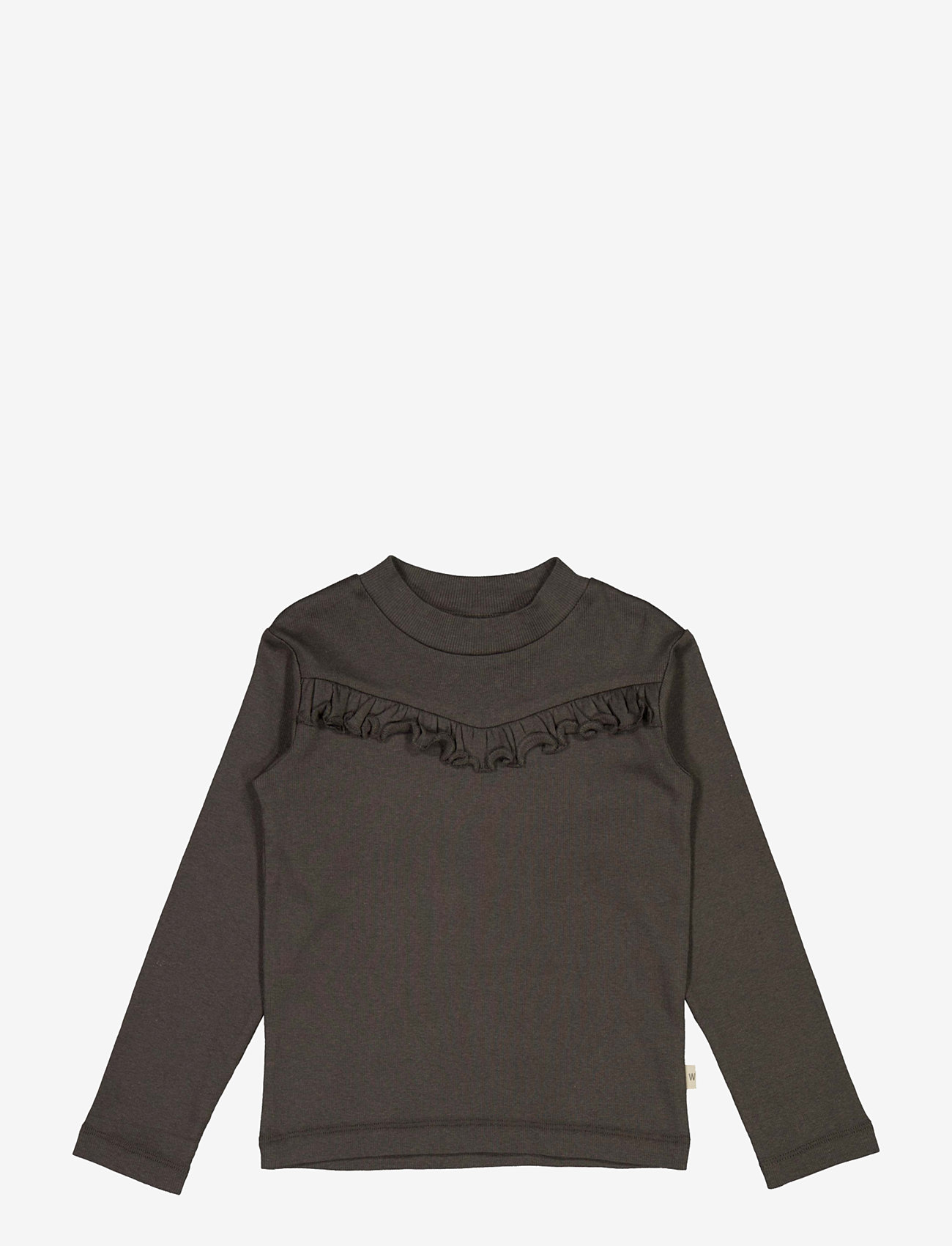 Wheat - T-Shirt Rib Ruffle - langermede t-skjorter - black granite - 0