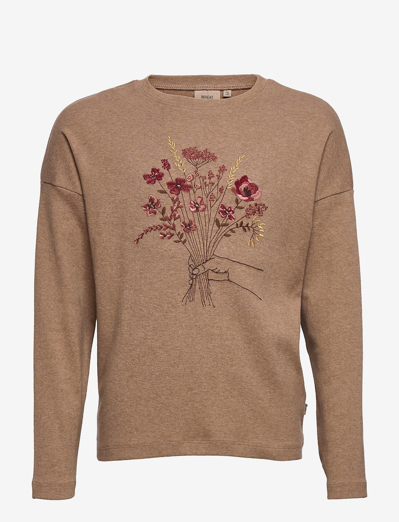 Wheat - T-Shirt Flower Embroidery - khaki melange - 0
