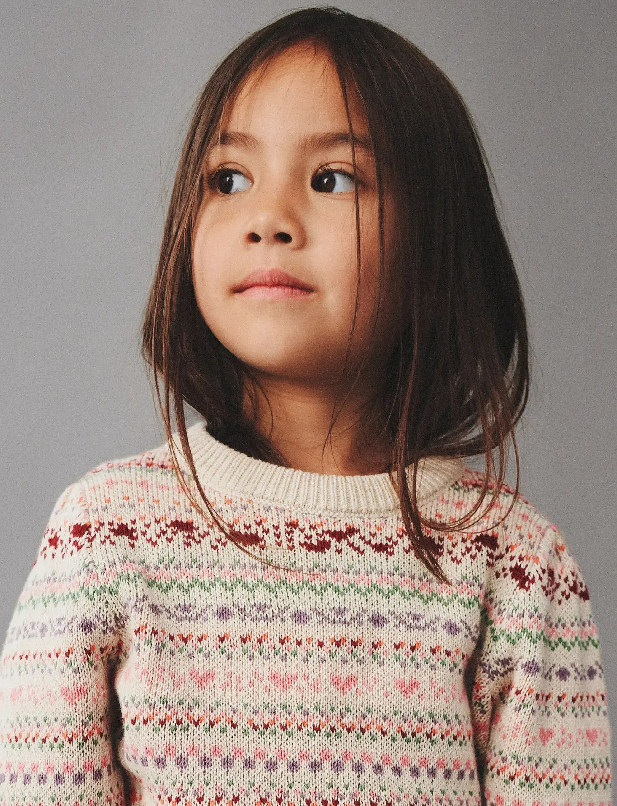 Wheat Jacquard Pullover Olga, 110, Beige, Strik > Pullovere, Børn