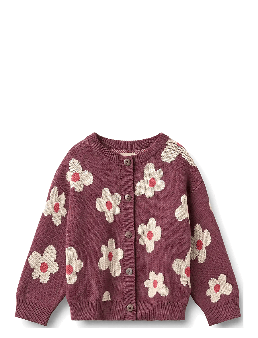Wheat - Jacquard Cardigan Alvilda - eggplant - 0