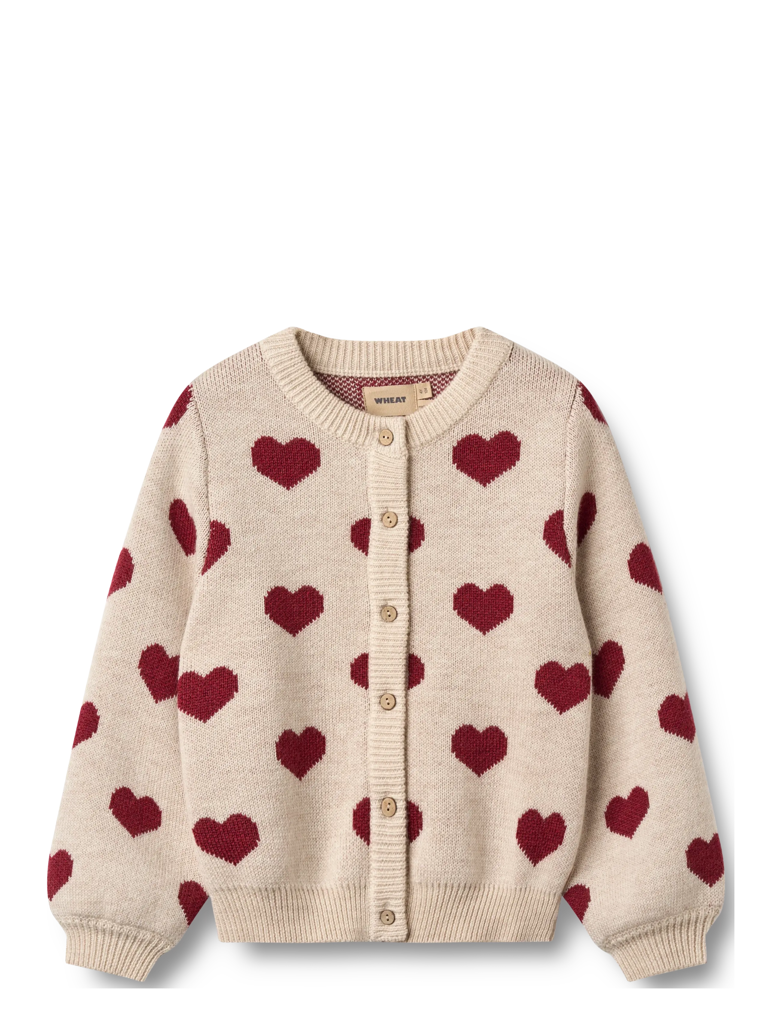 Wheat Jacquard Cardigan Hearts - Koftor - OFFWHITE MELANGE / beige
