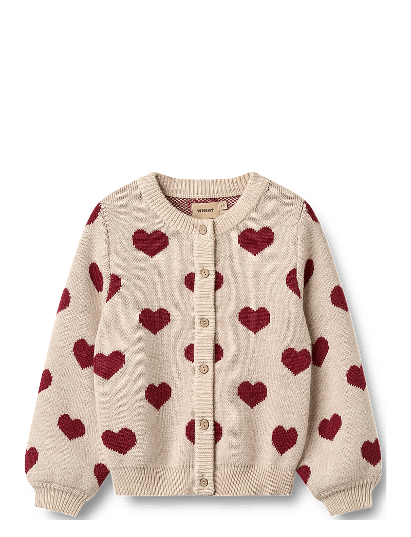 Wheat - Jacquard Cardigan Hearts - cardigans - offwhite melange - 0