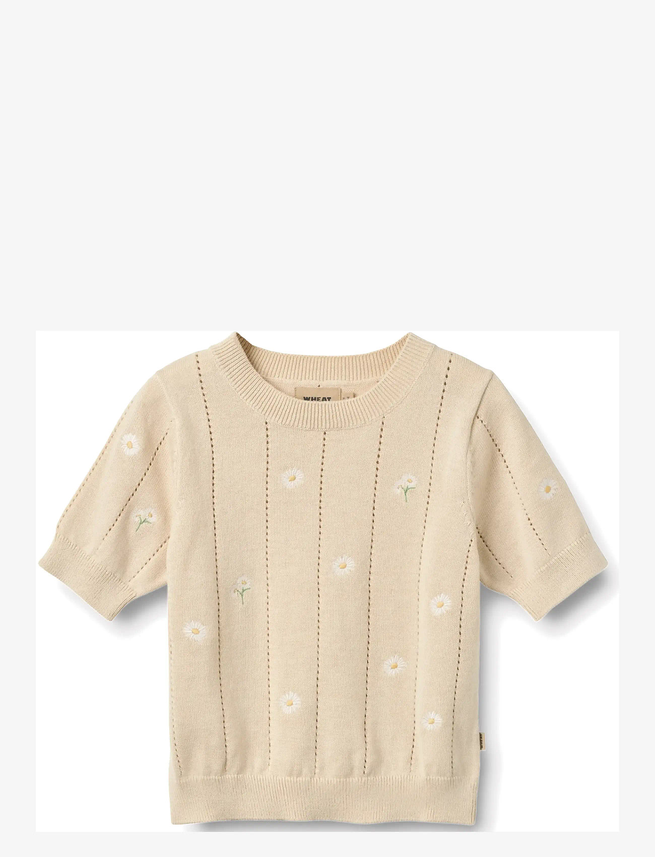 Wheat - Knit Top S/S Malvina - trøjer - sandshell white flowers - 0