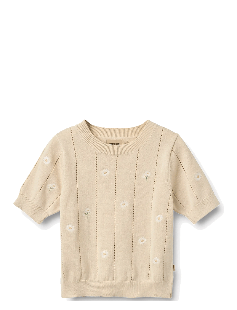 Wheat - Knit Top S/S Malvina - trøjer - sandshell white flowers - 0