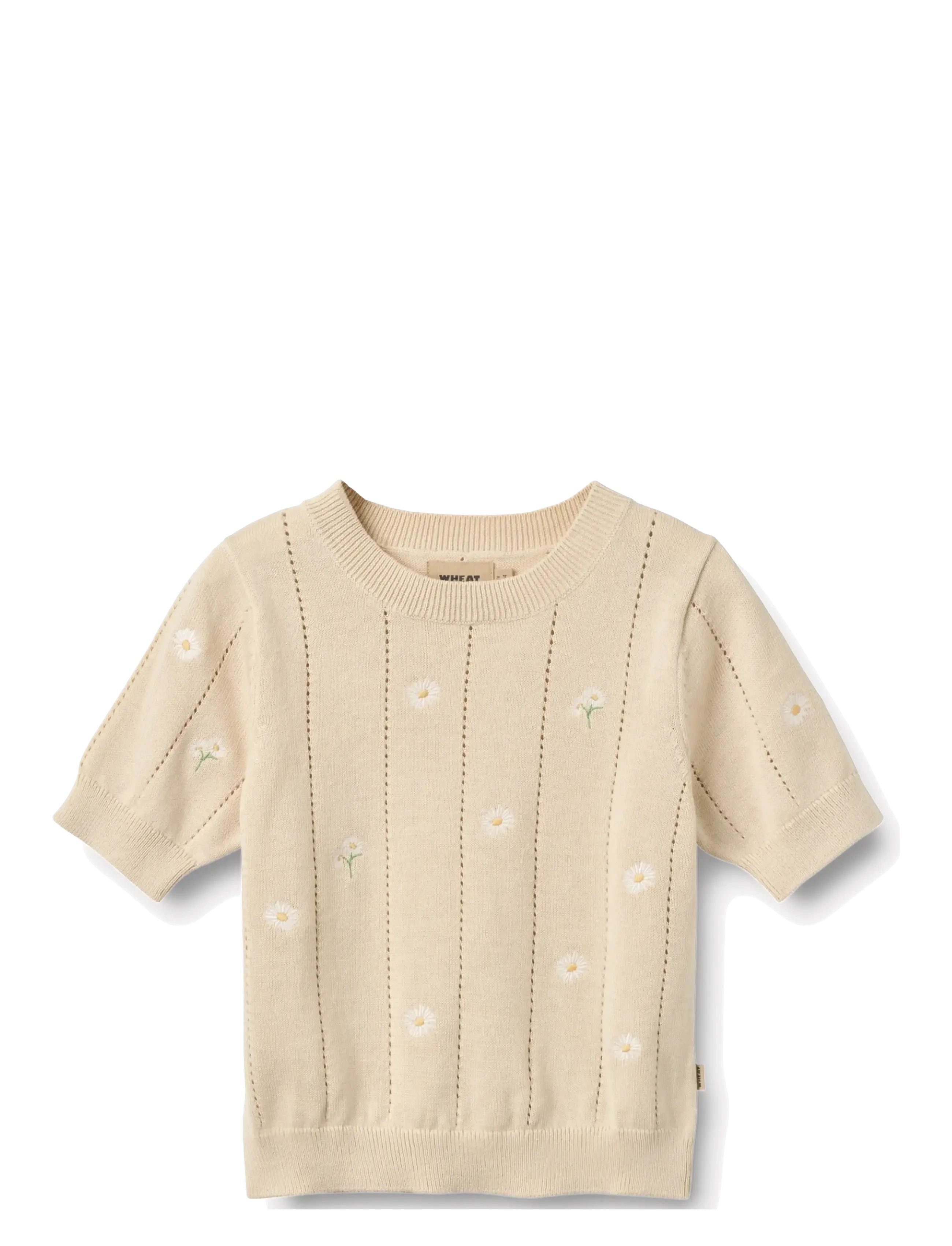Wheat Knit Top S/S Malvina - Strickmode - SANDSHELL WHITE FLOWERS / beige