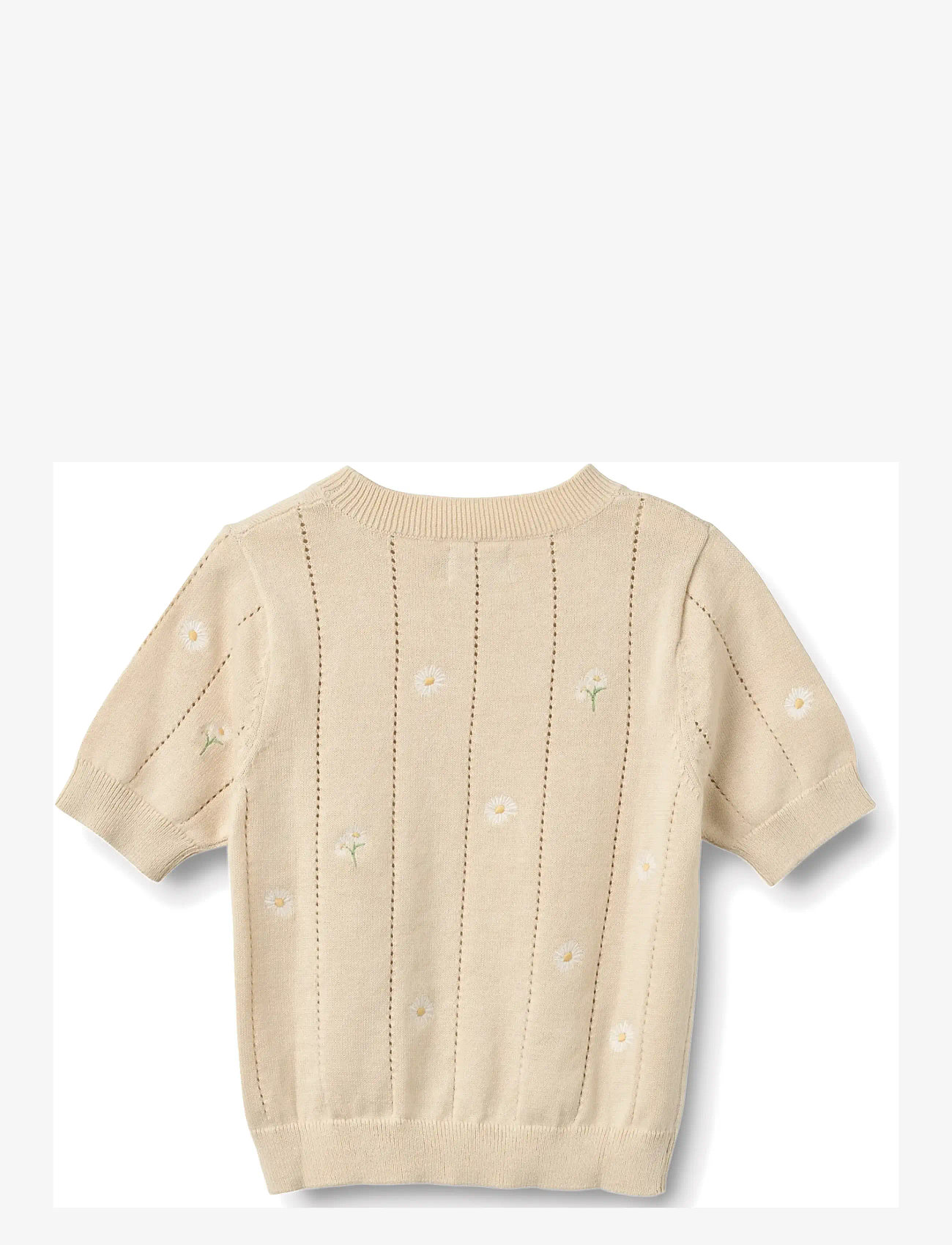 Wheat - Knit Top S/S Malvina - trøjer - sandshell white flowers - 1