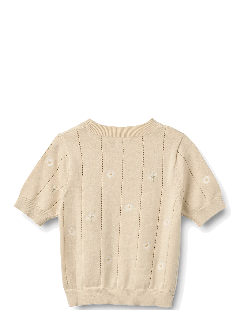 Wheat - Knit Top S/S Malvina - trøjer - sandshell white flowers - 1
